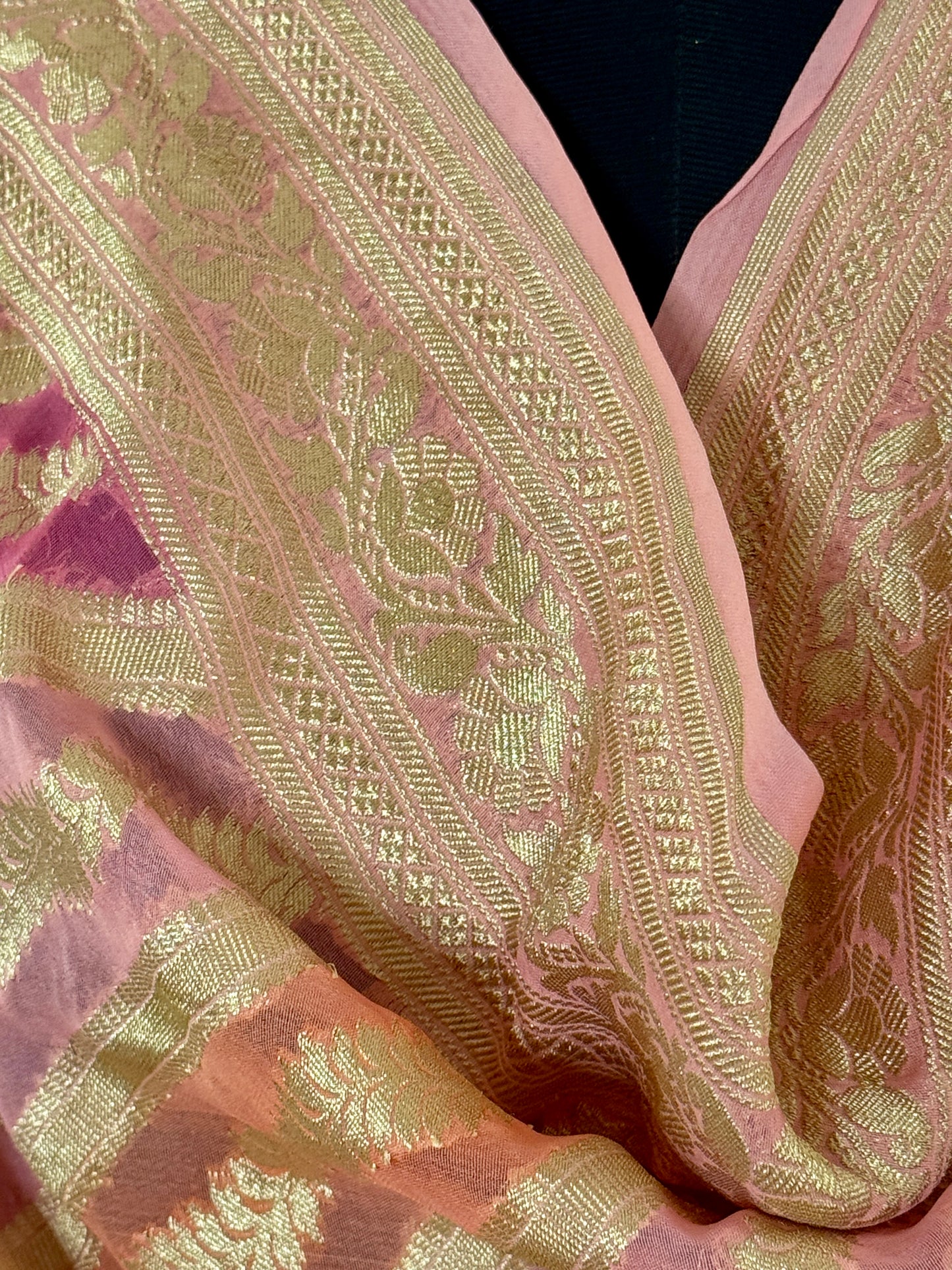 Pink Pure Georgette Silk Handwoven Dupatta