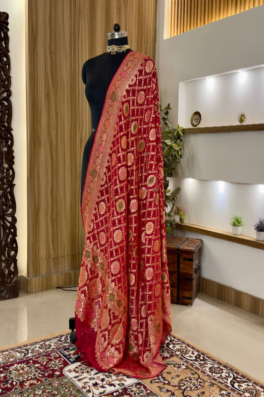 Red Pure Georgette Silk Handwoven Dupatta
