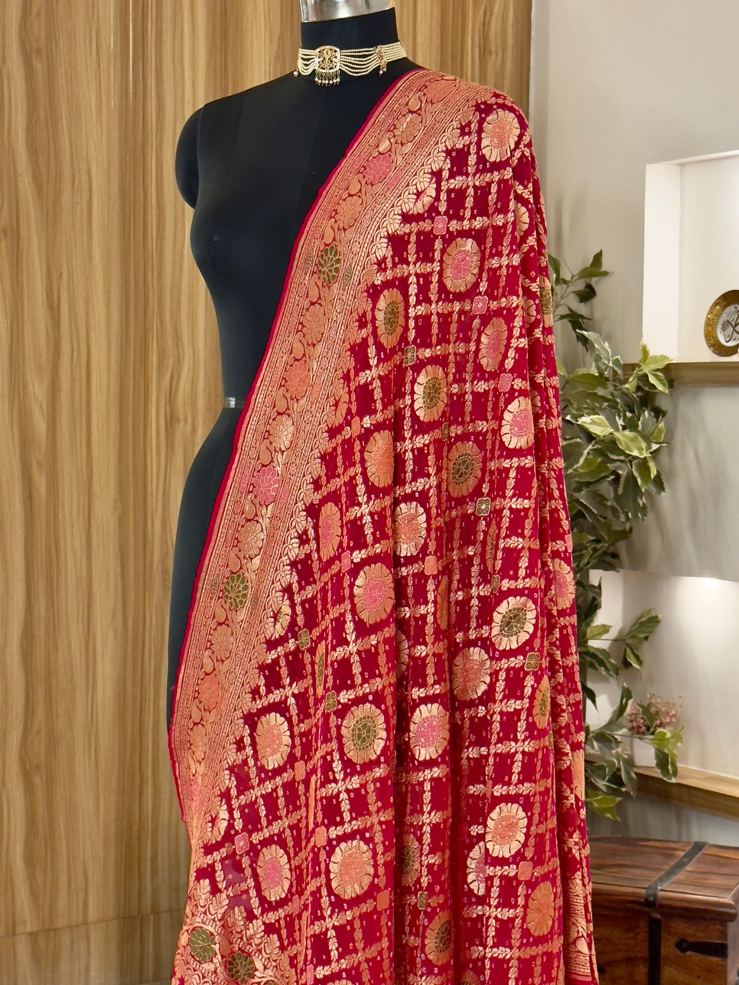 Red Pure Georgette Silk Handwoven Dupatta