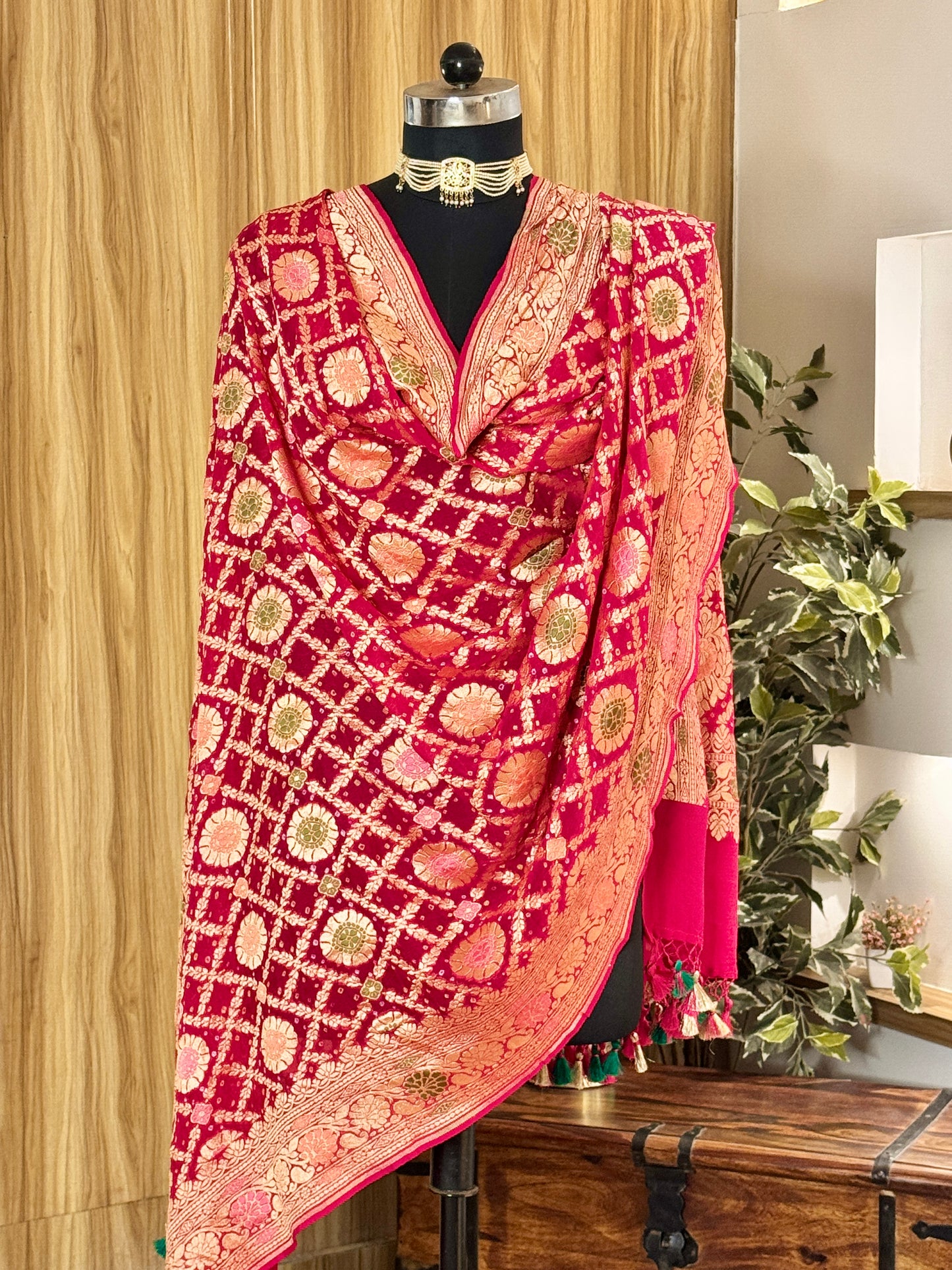 Red Pure Georgette Silk Handwoven Dupatta