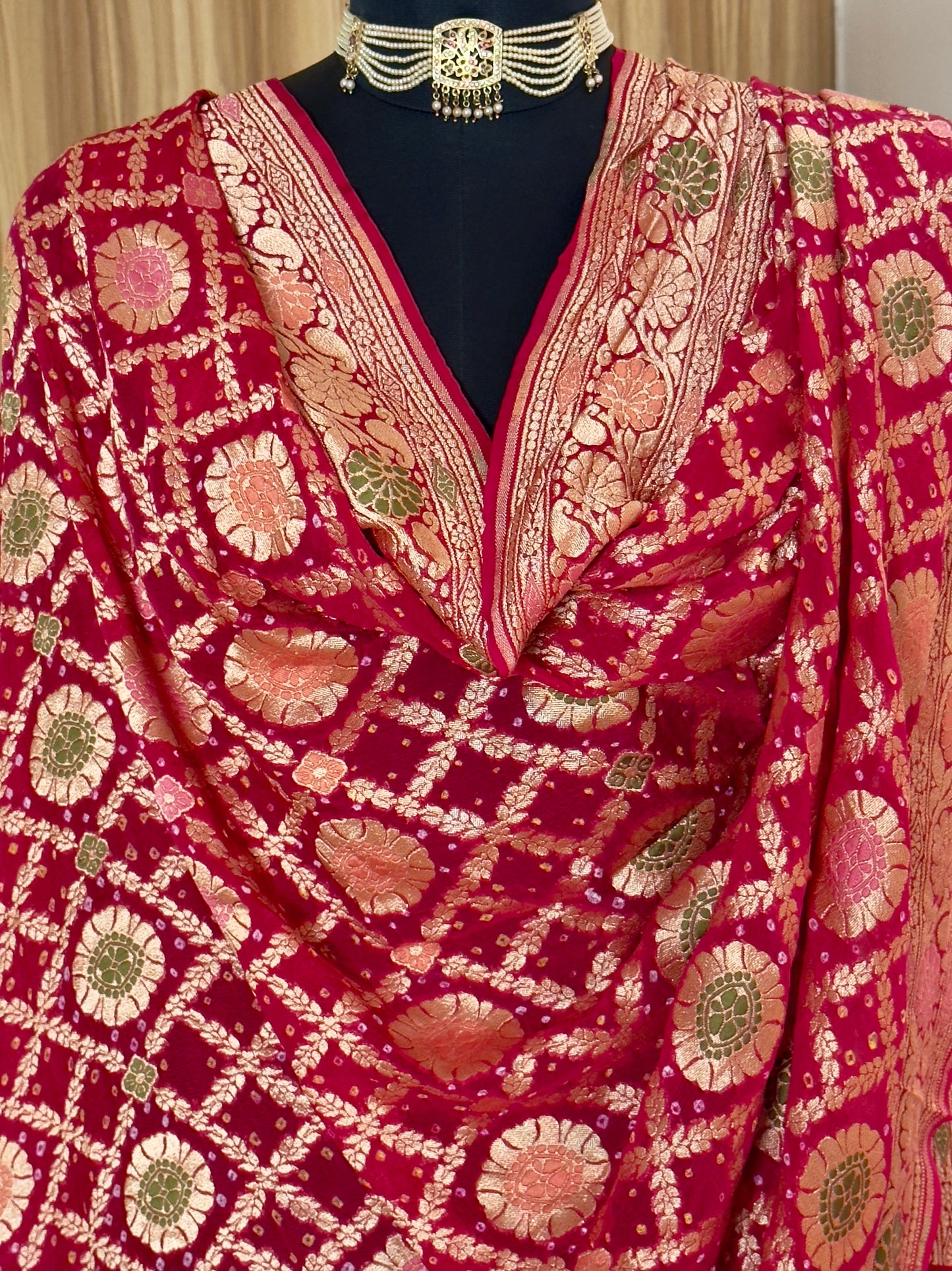 Red Pure Georgette Silk Handwoven Dupatta