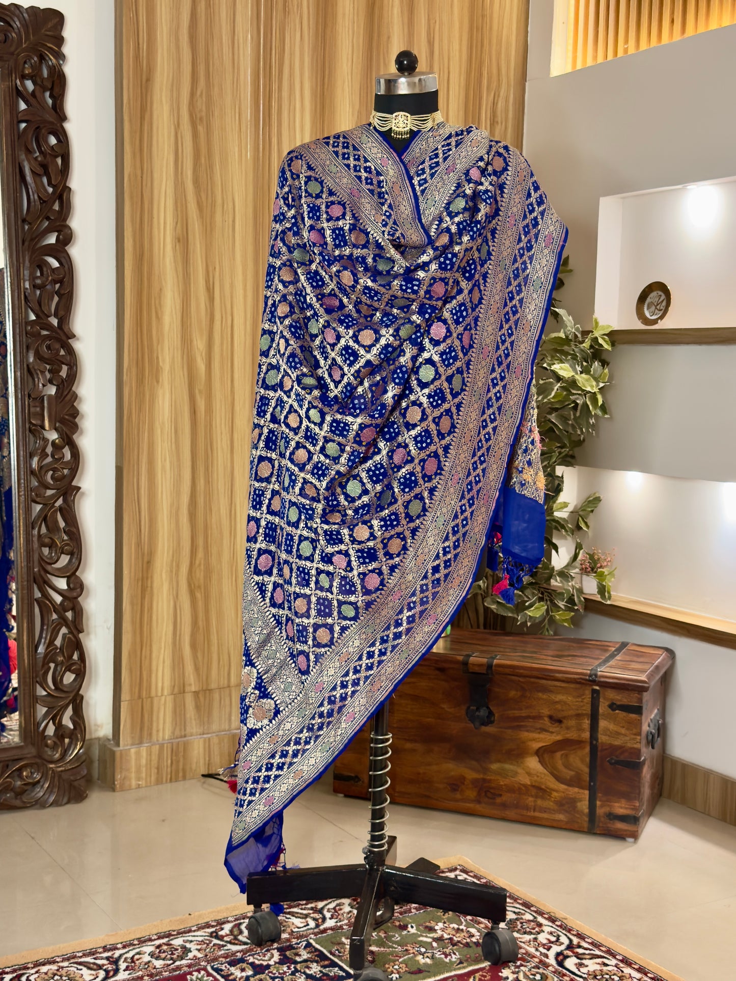 Royal Blue Bandhej  Pure Georgette Silk Handwoven Dupatta