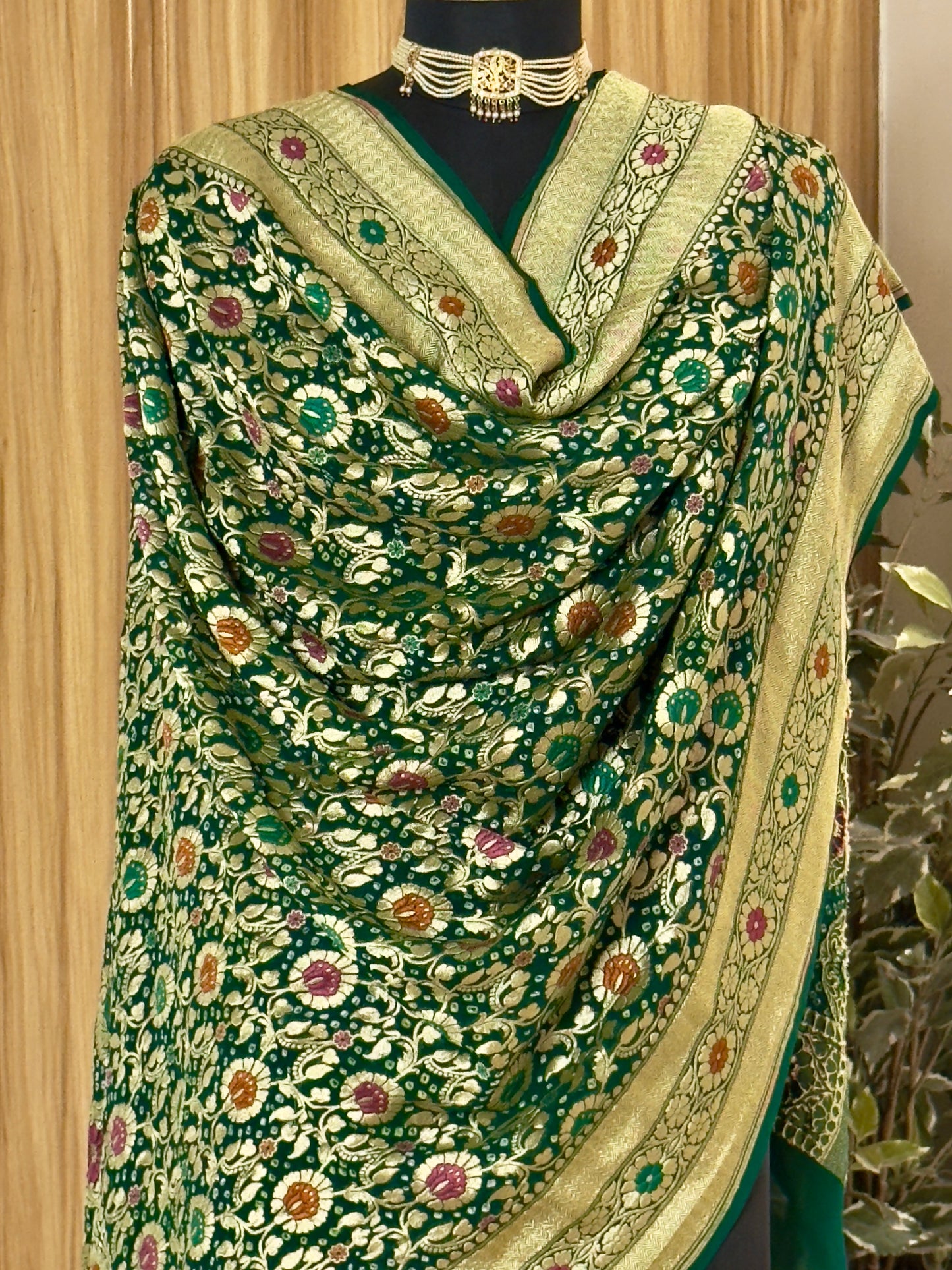 Bottle Green  Pure Georgette Silk Handwoven Dupatta