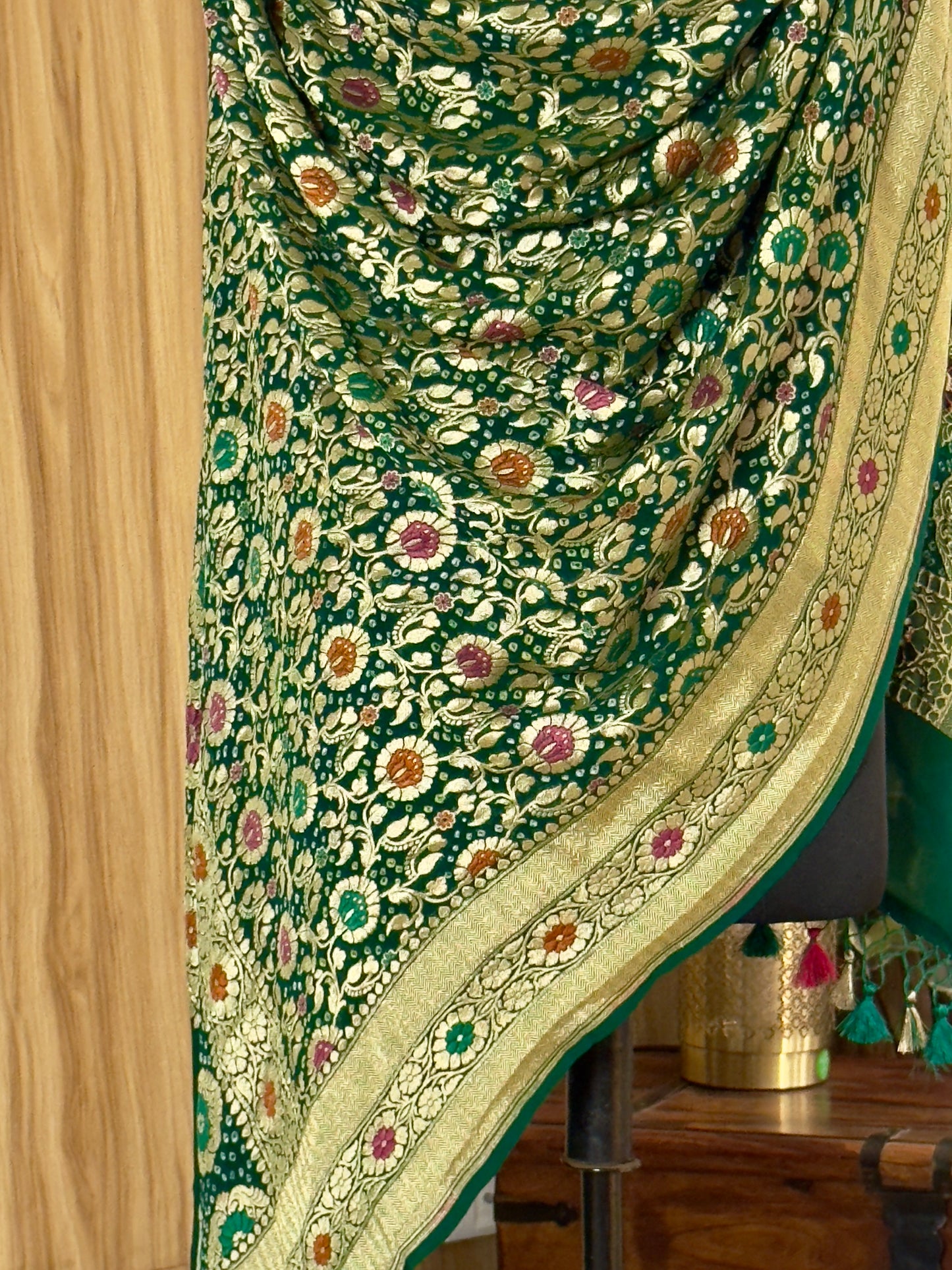 Bottle Green  Pure Georgette Silk Handwoven Dupatta