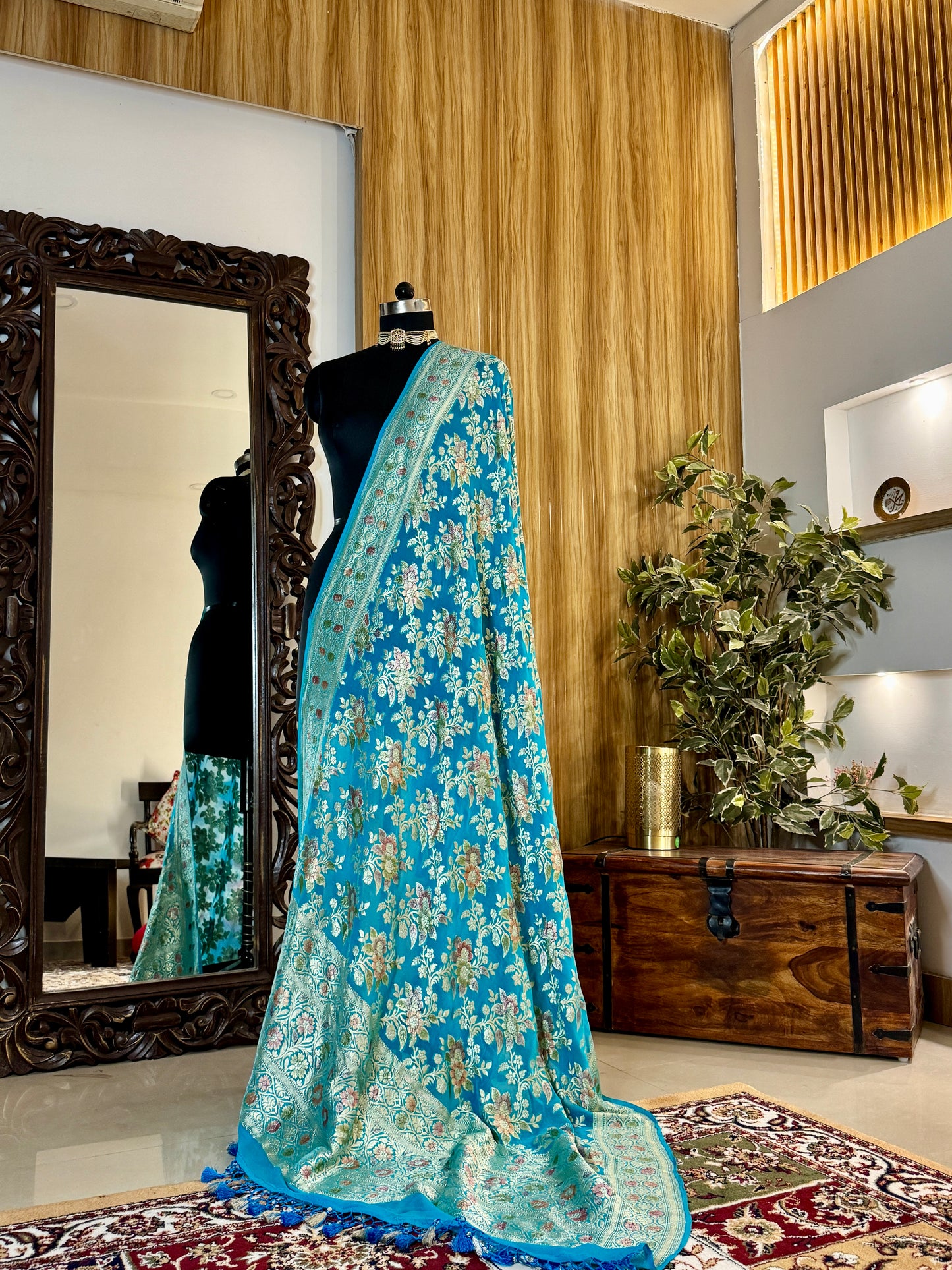 Sky Blue Bandhej  Pure Georgette Silk Handwoven Dupatta