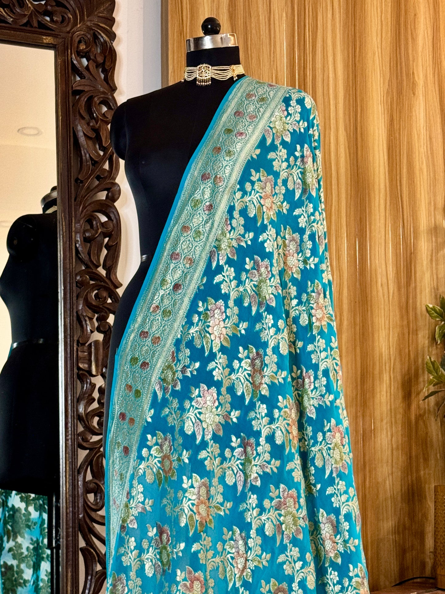 Sky Blue Bandhej  Pure Georgette Silk Handwoven Dupatta