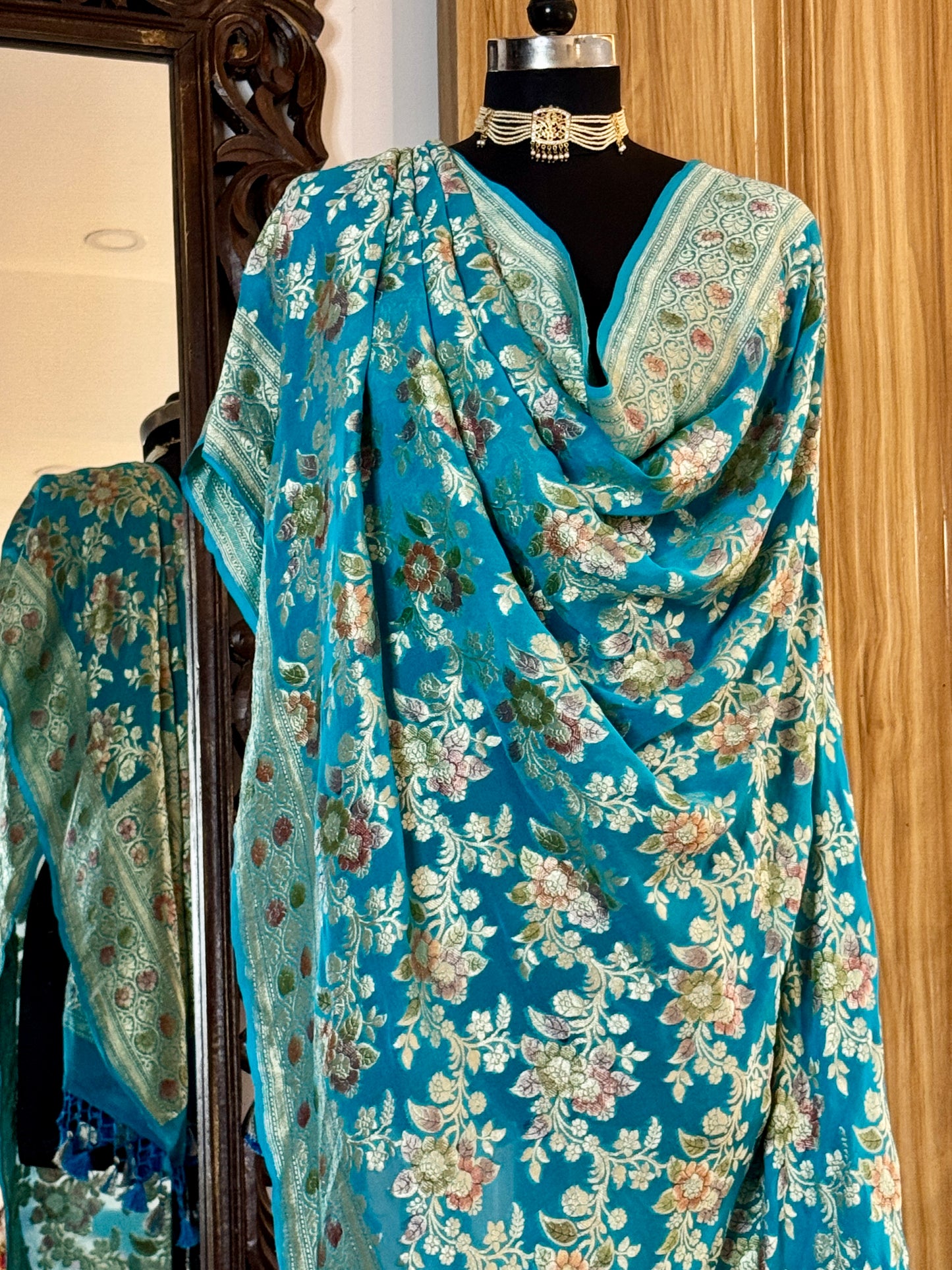 Sky Blue Bandhej  Pure Georgette Silk Handwoven Dupatta