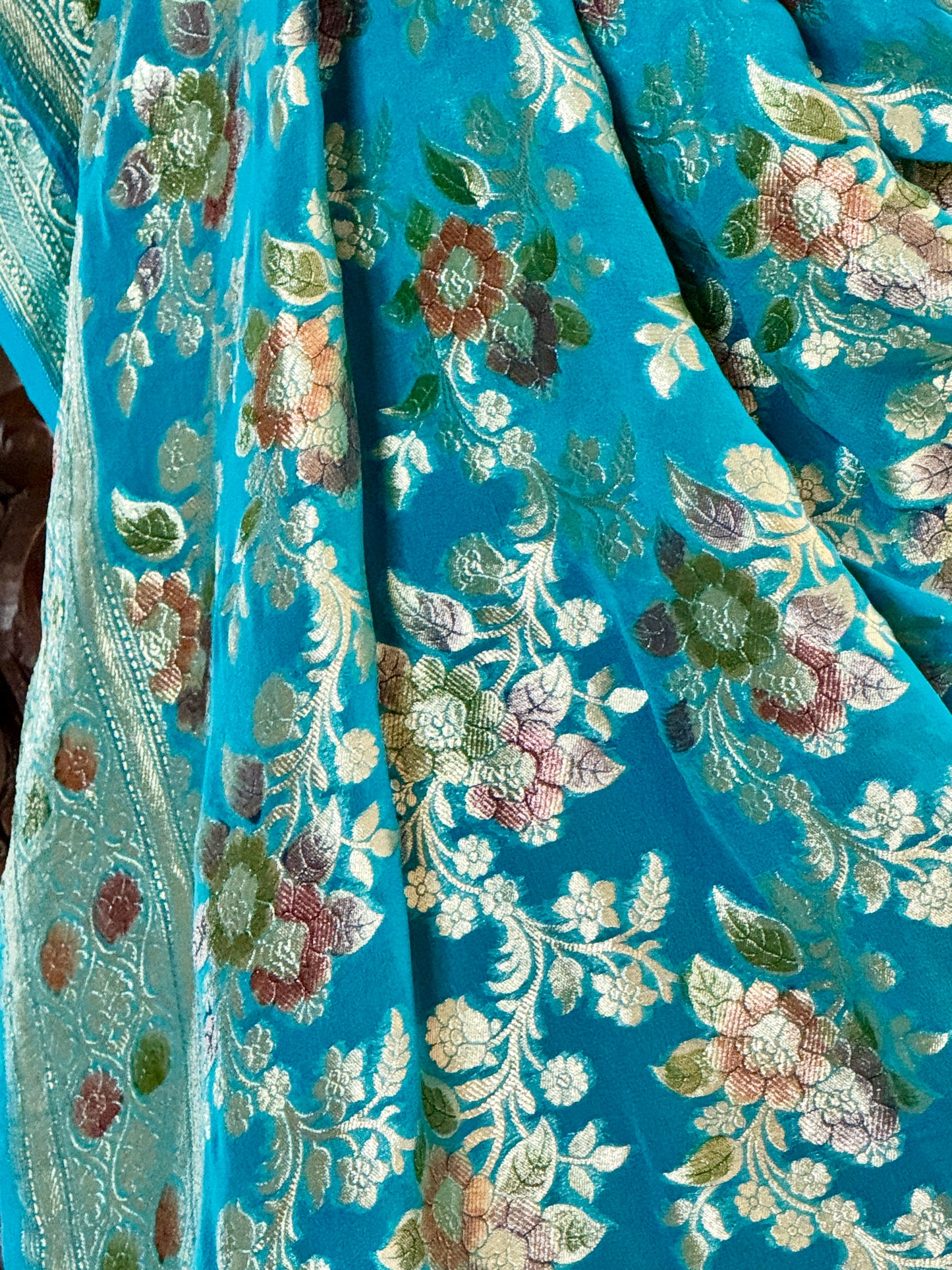 Sky Blue Bandhej  Pure Georgette Silk Handwoven Dupatta