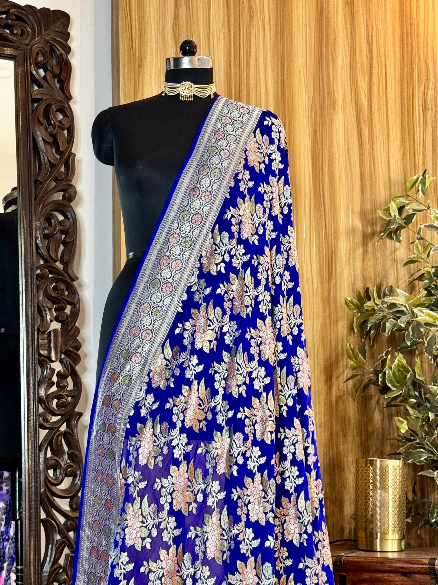 Royal Blue  Pure Georgette Silk Handwoven Dupatta