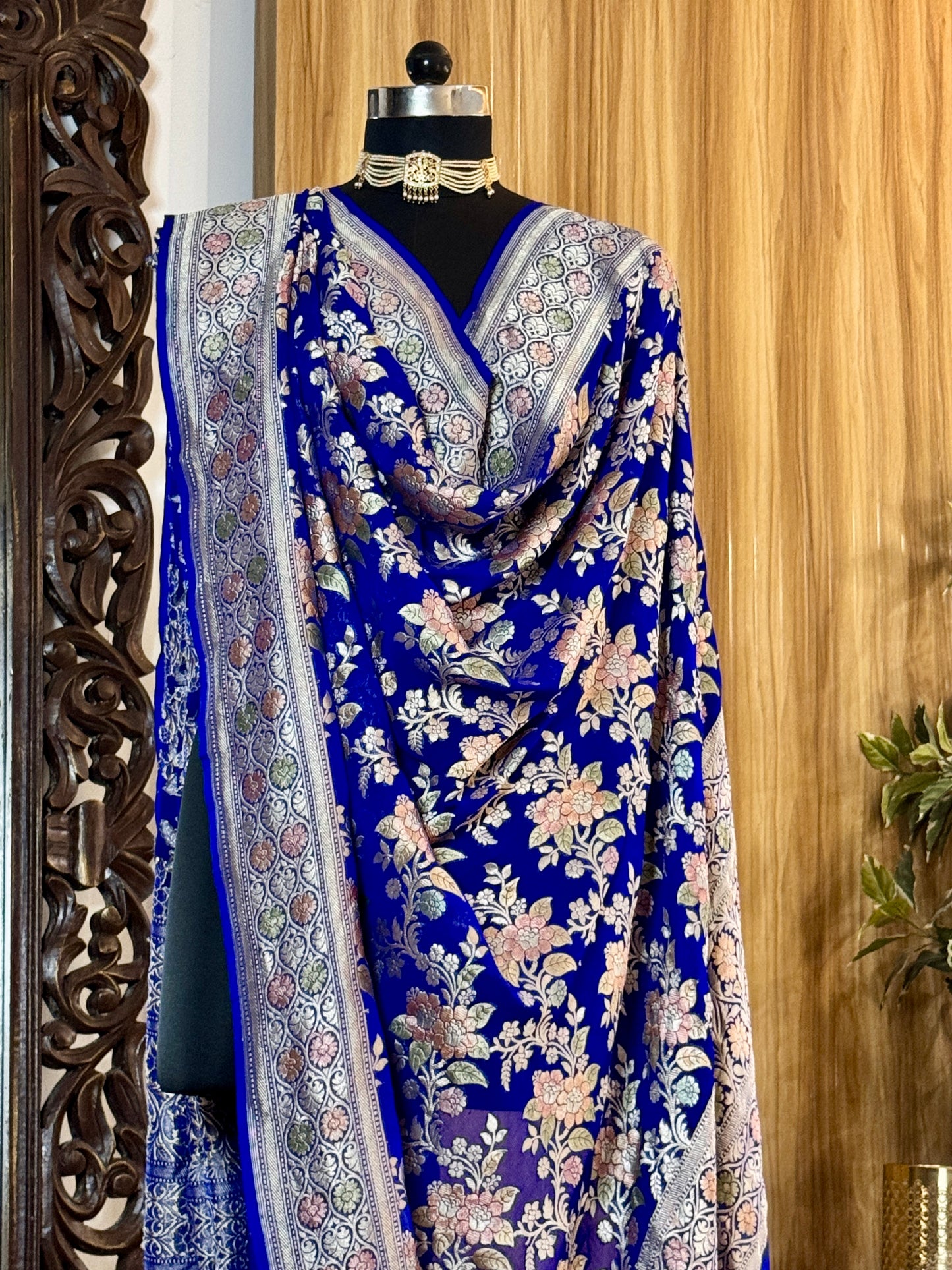 Royal Blue  Pure Georgette Silk Handwoven Dupatta