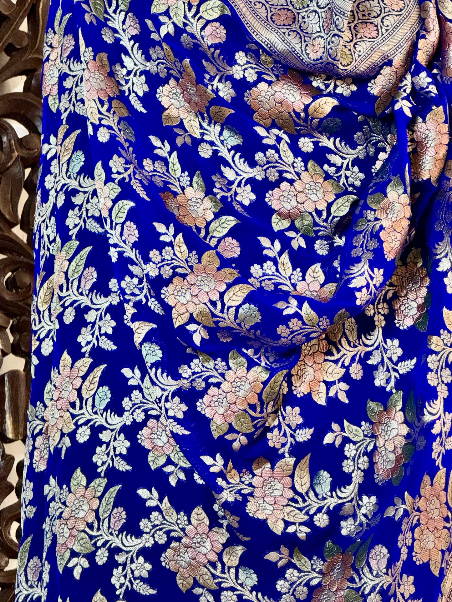 Royal Blue  Pure Georgette Silk Handwoven Dupatta