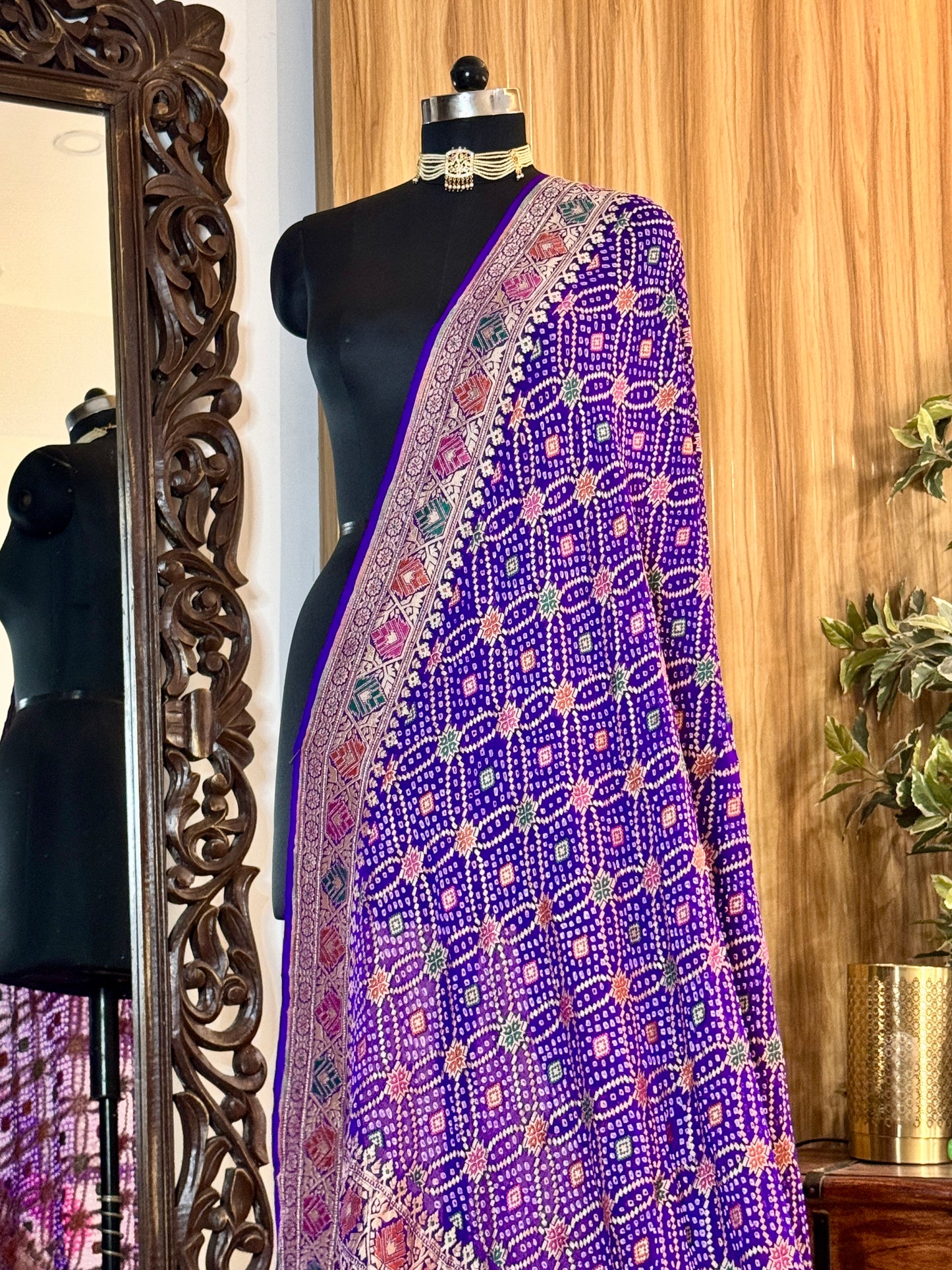 Deep Purple Bandhej  Pure Georgette Silk Handwoven Dupatta