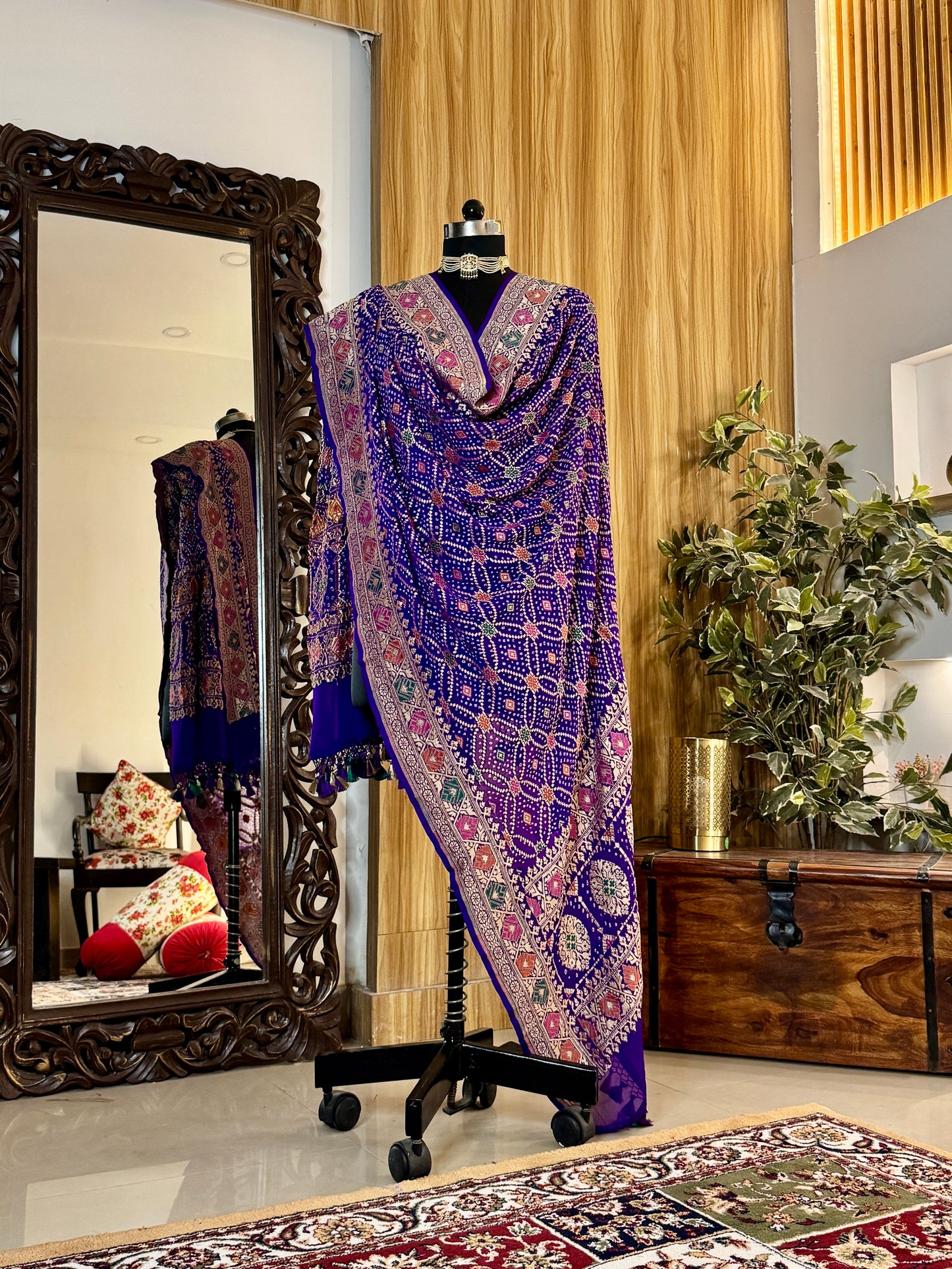 Deep Purple Bandhej  Pure Georgette Silk Handwoven Dupatta
