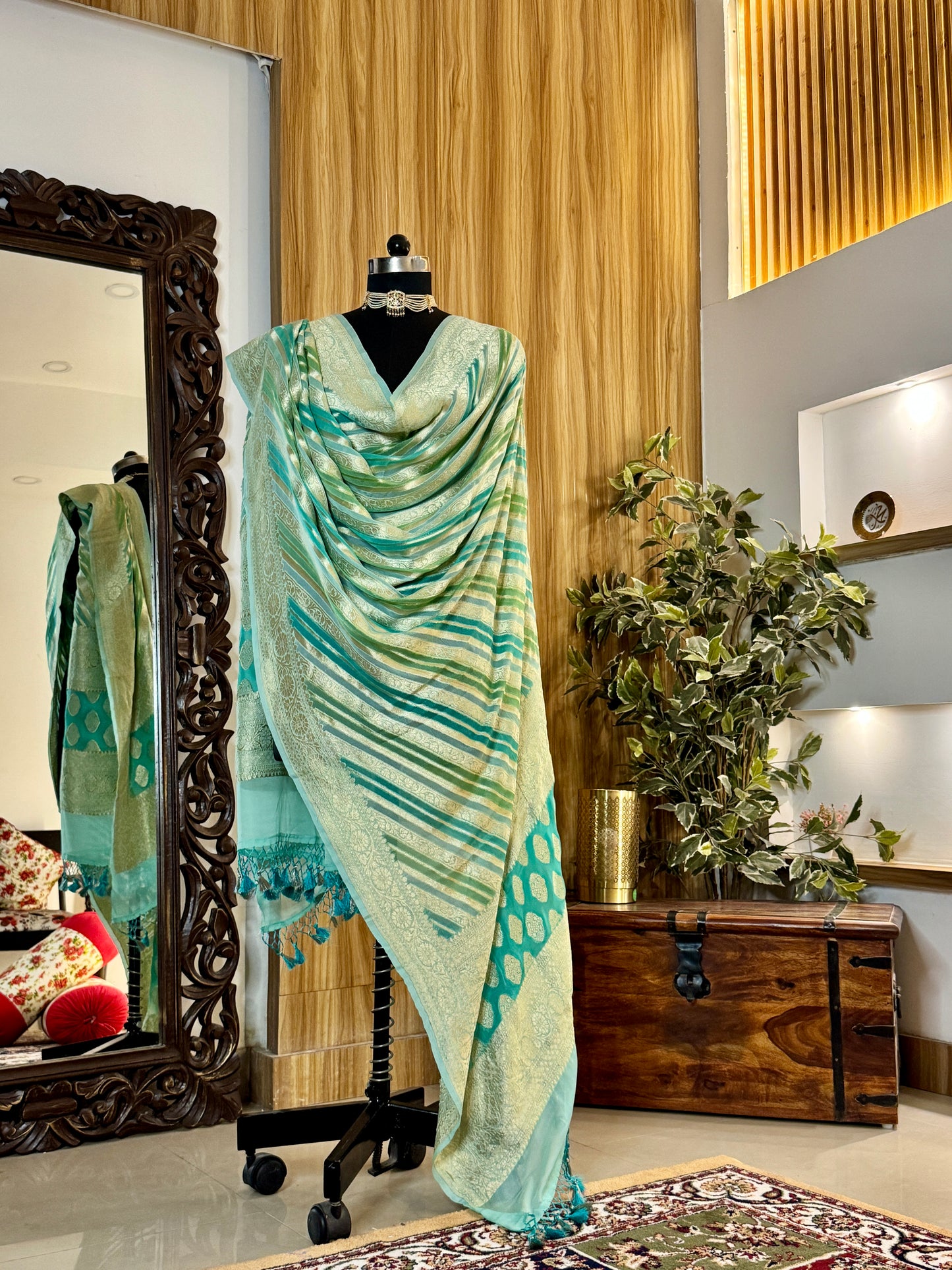 Sea Green Pure Georgette Silk Handwoven Dupatta