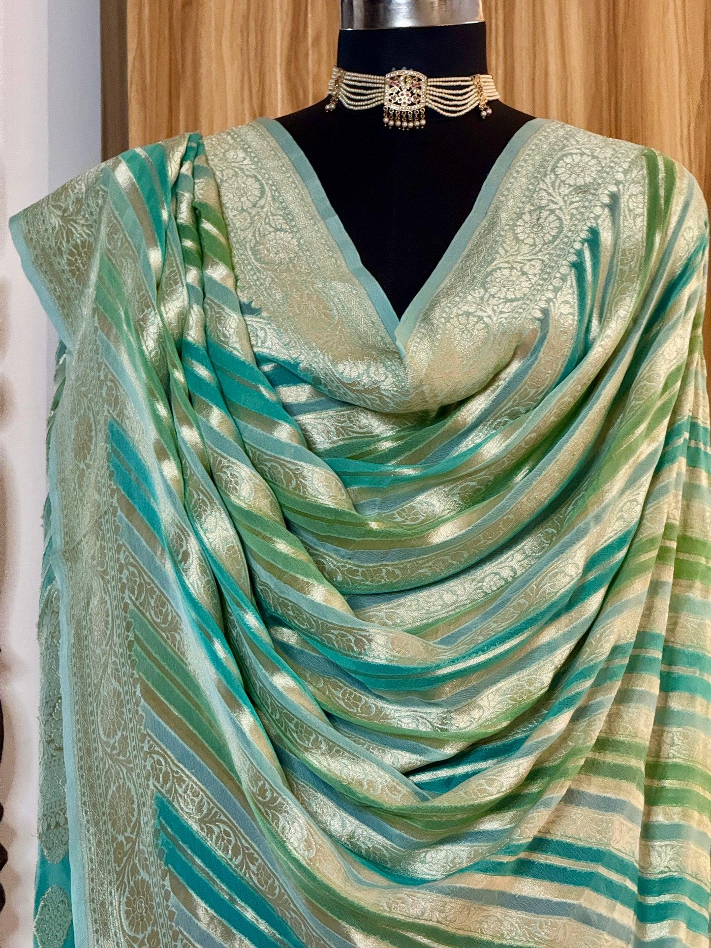 Sea Green Pure Georgette Silk Handwoven Dupatta