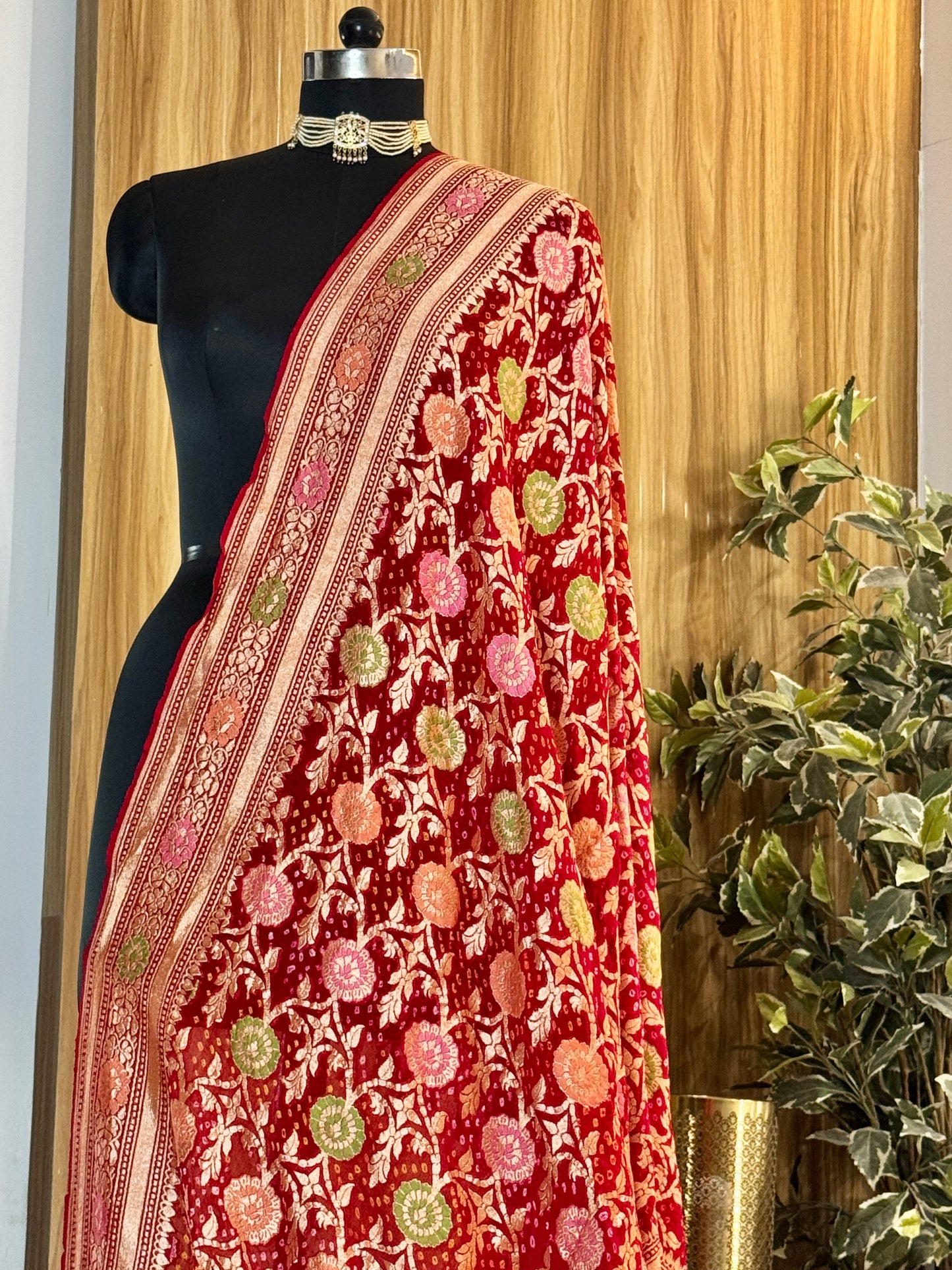 Watermelon Red Pure Georgette Silk Handwoven Dupatta