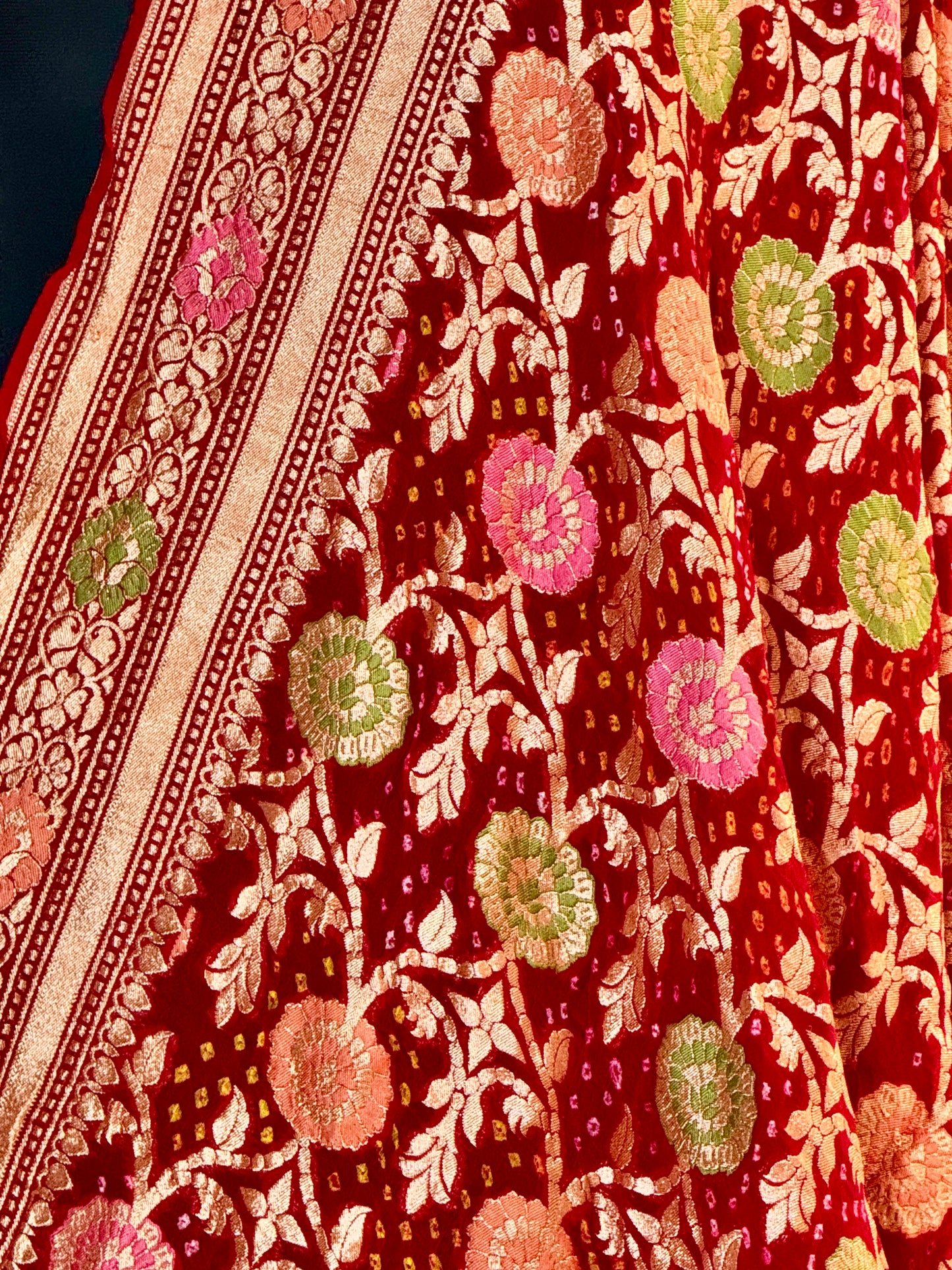 Watermelon Red Pure Georgette Silk Handwoven Dupatta