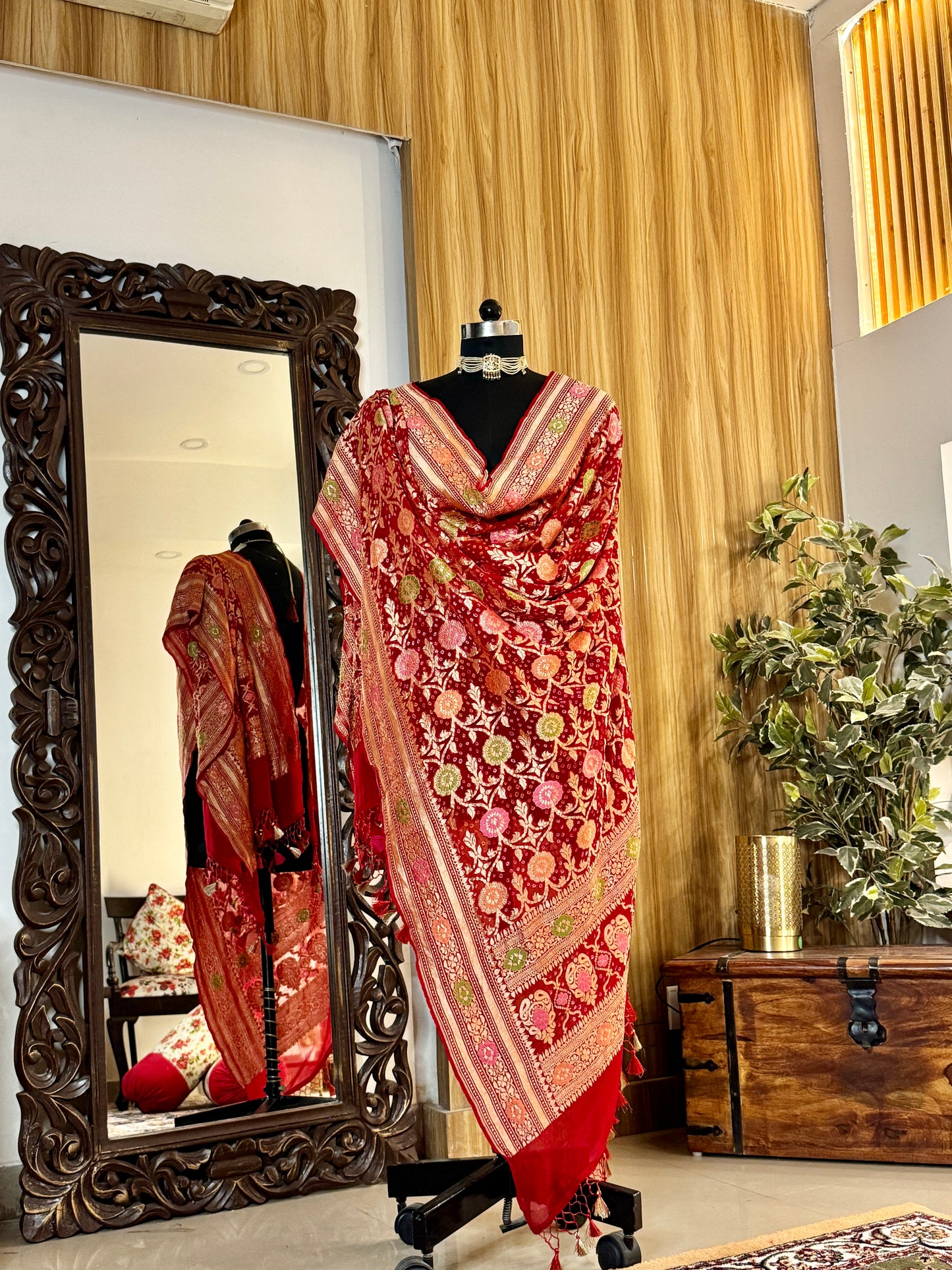 Watermelon Red Pure Georgette Silk Handwoven Dupatta