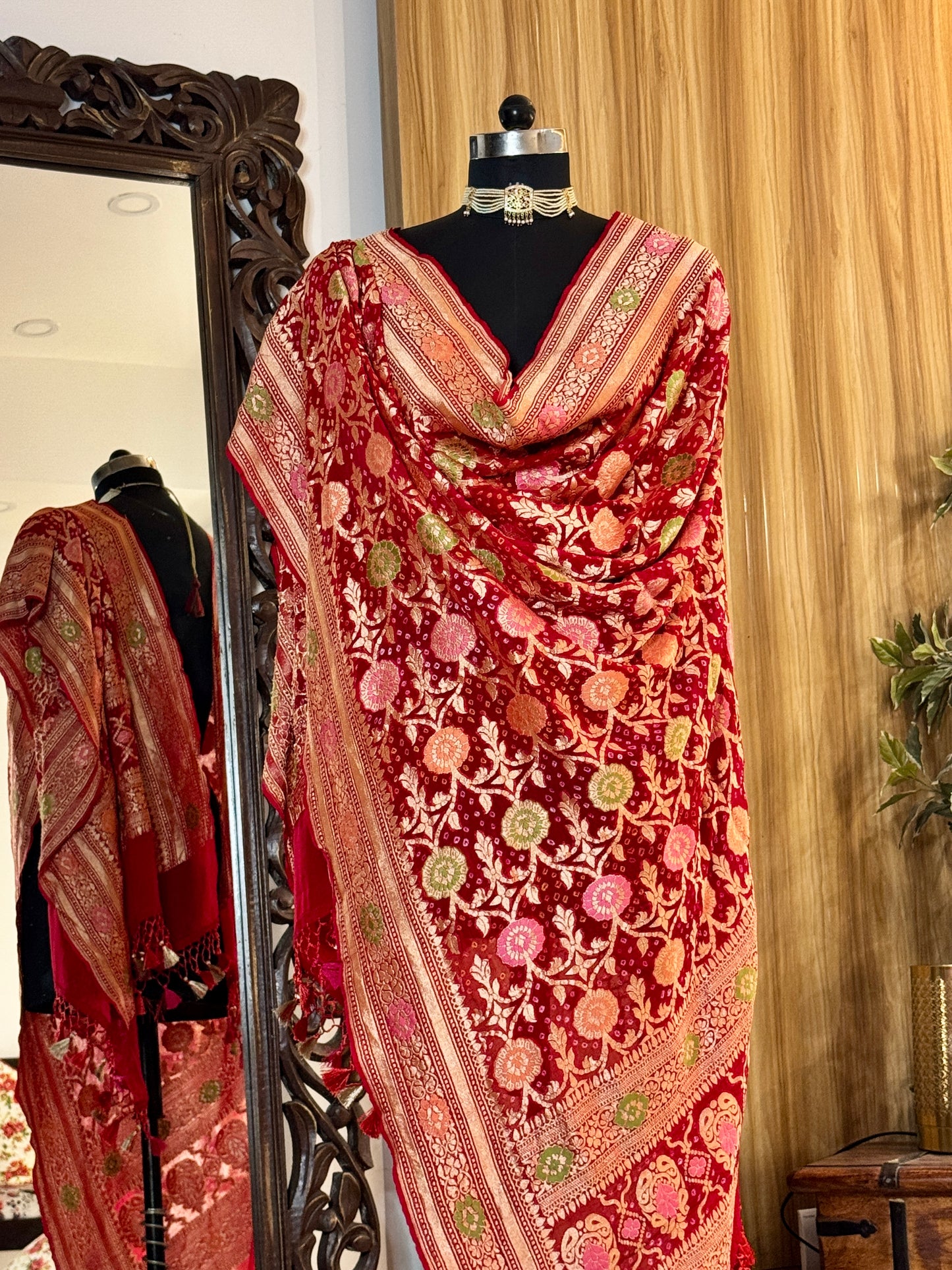 Watermelon Red Pure Georgette Silk Handwoven Dupatta