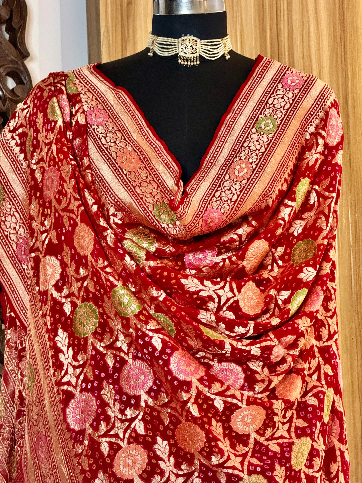 Watermelon Red Pure Georgette Silk Handwoven Dupatta