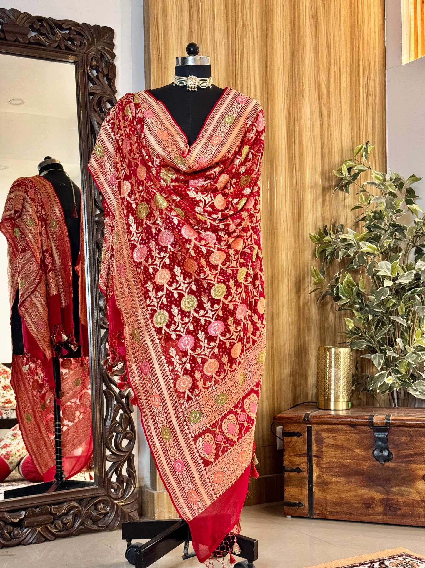 Watermelon Red Pure Georgette Silk Handwoven Dupatta