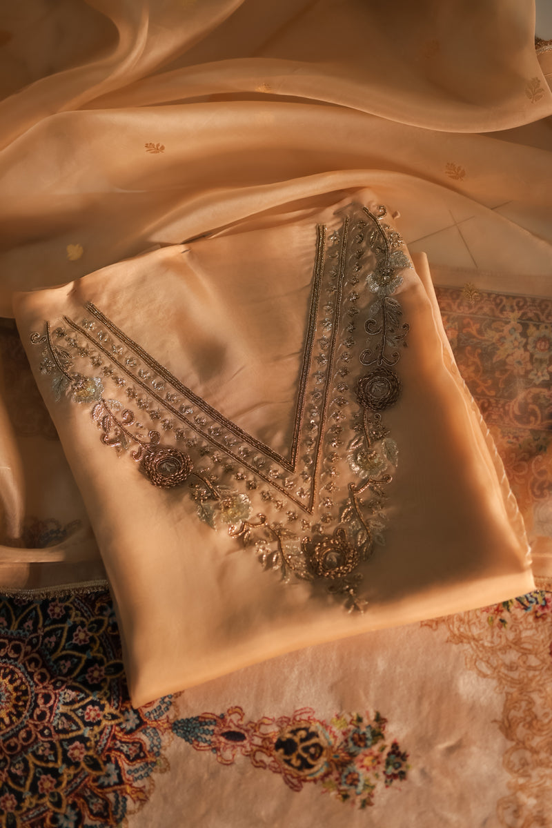 Ivory Pure Kora Silk Hand Embroidery Suit Set