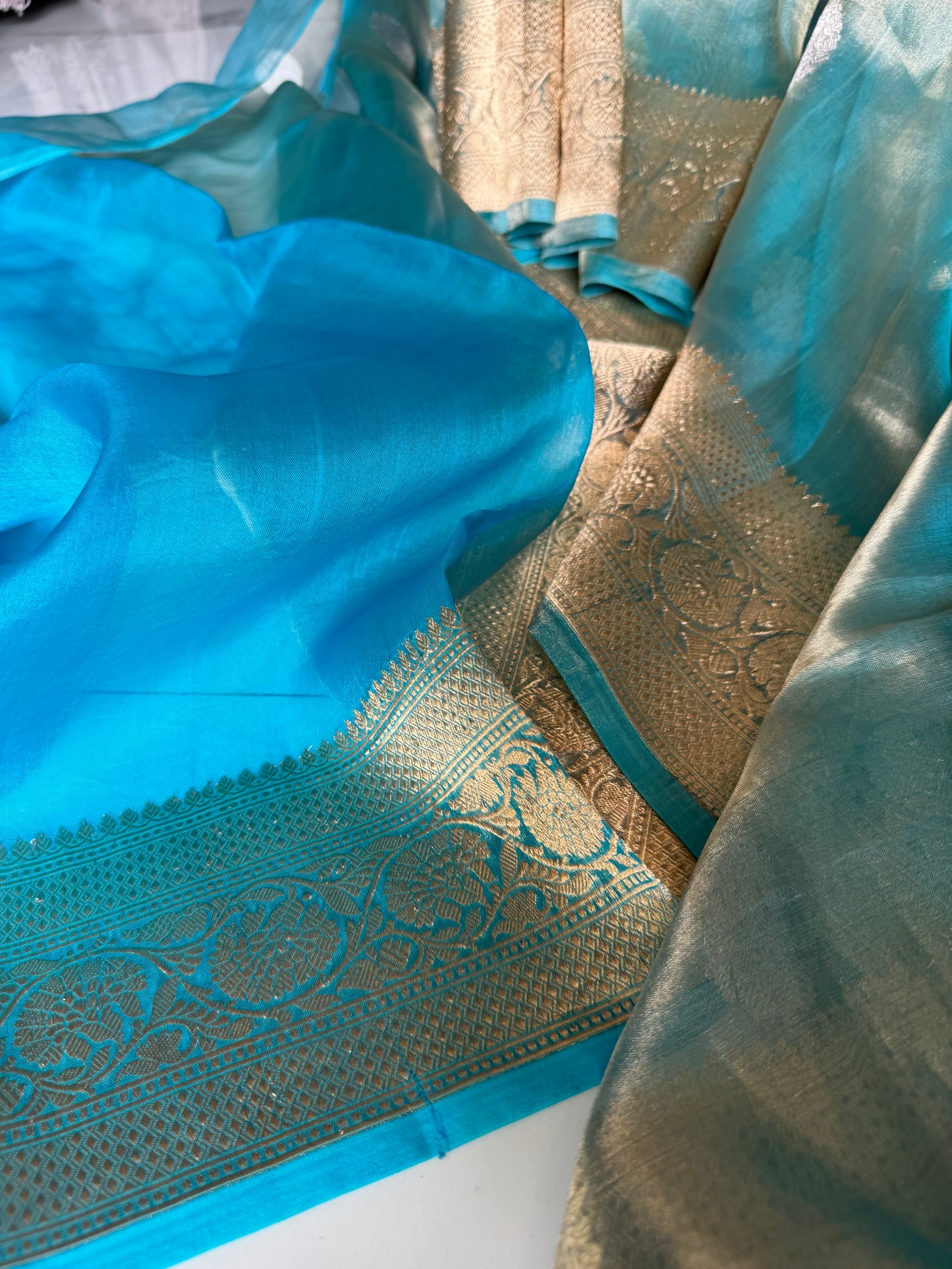 Sky Blue Pure Tissue Silk Handwoven Banarasi Saree