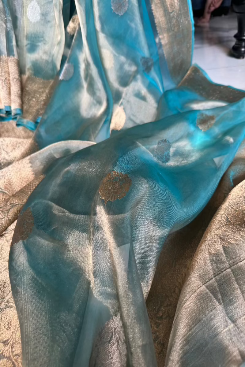 Sky Blue Pure Tissue Silk Handwoven Banarasi Saree