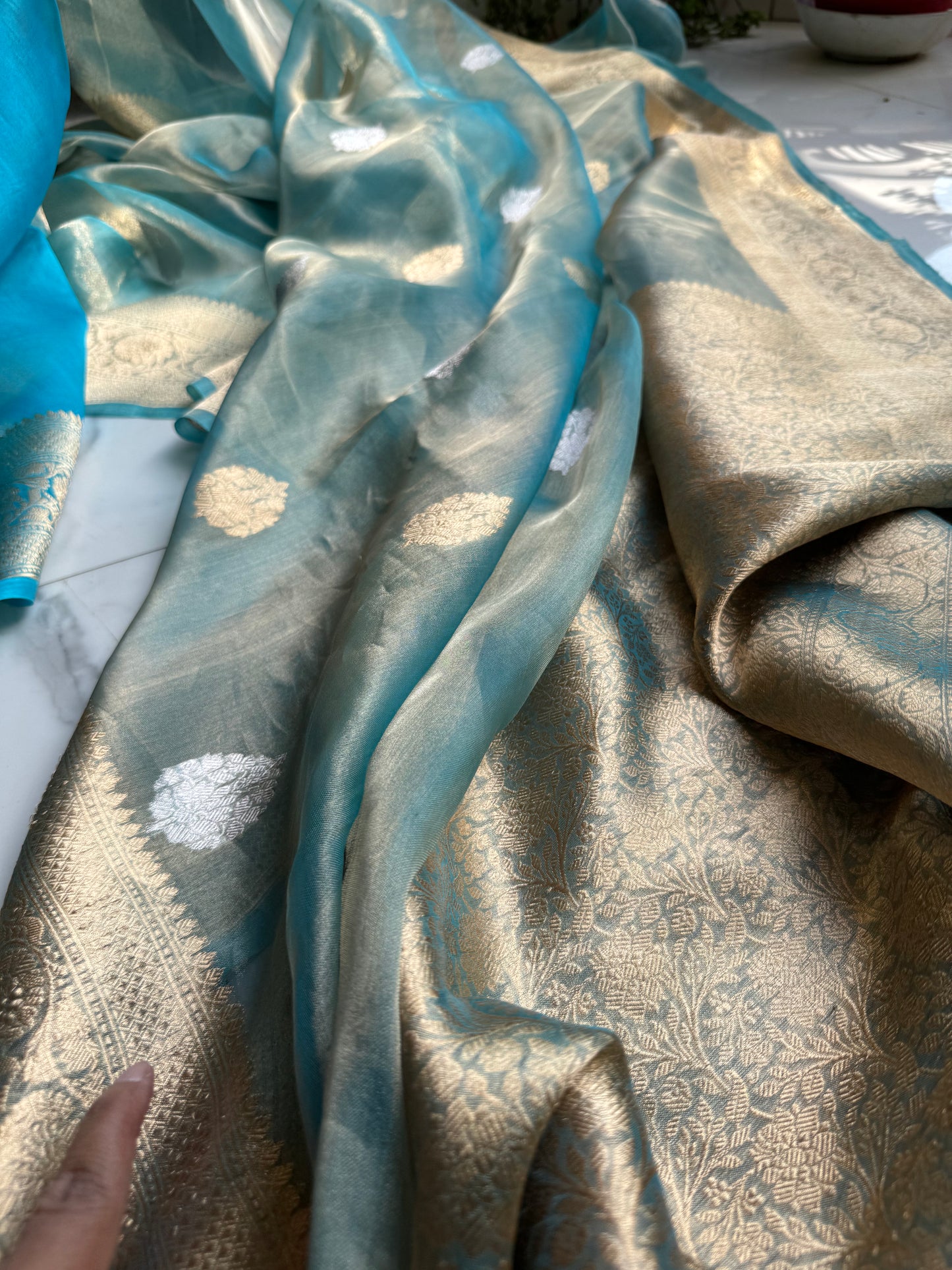 Sky Blue Pure Tissue Silk Handwoven Banarasi Saree