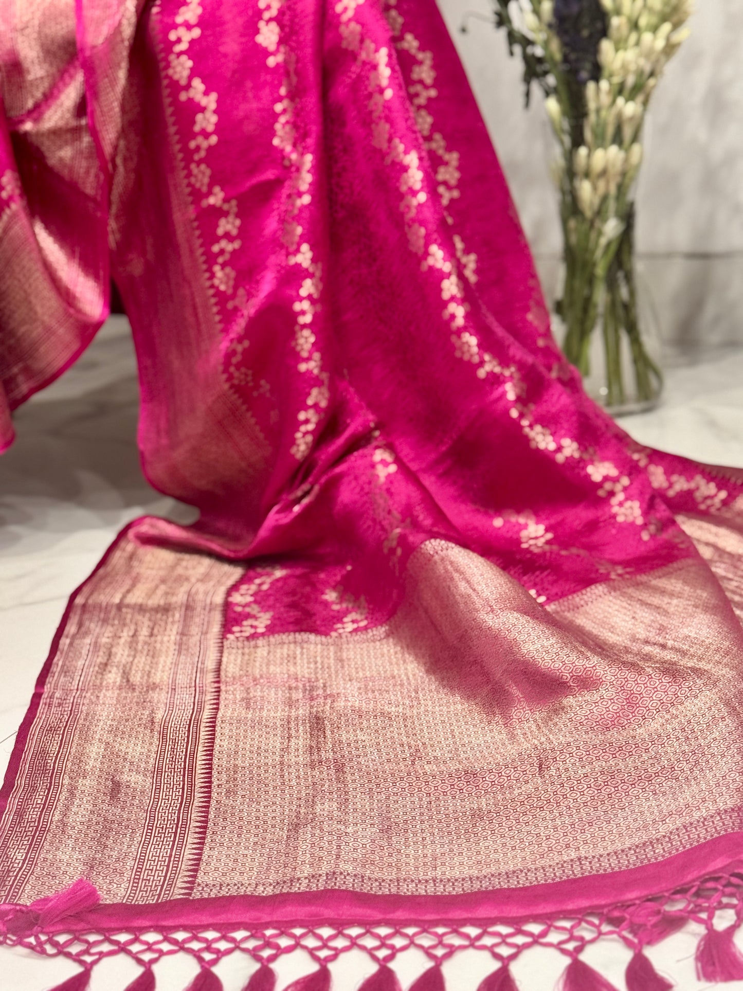 Pink Pure Mashru Silk Handwoven Banarasi Saree