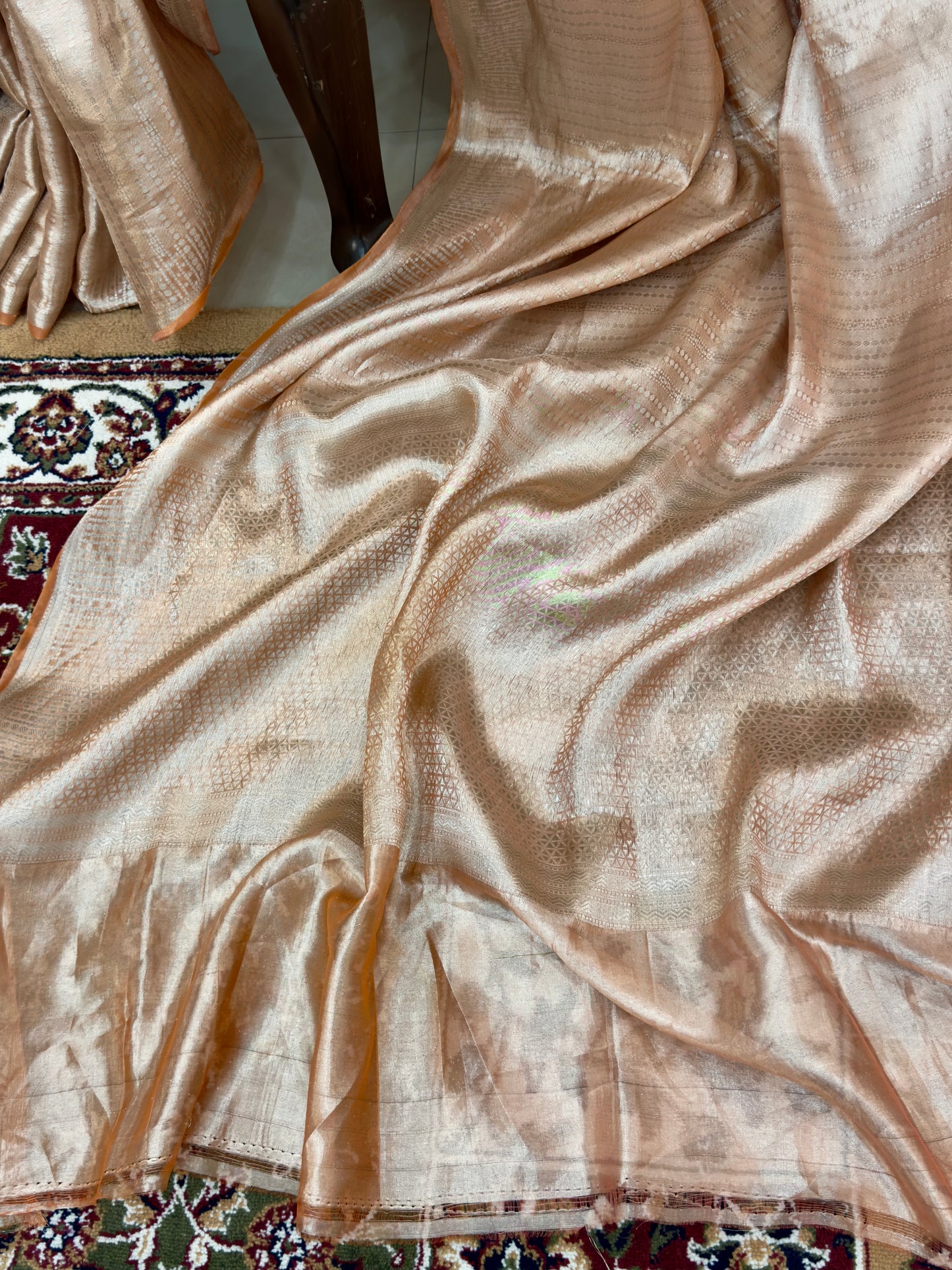 Peach Rose Gold Pure Tissue Handwoven Banarasi Saree
