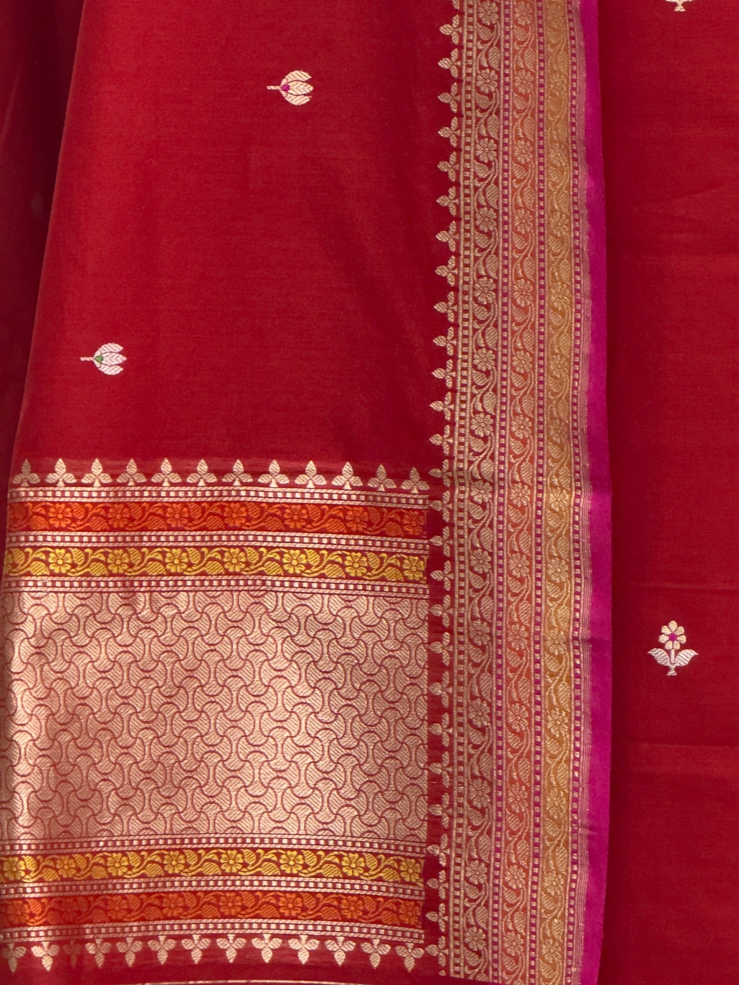 Red Pure Cotton Handloom Banarasi Suit
