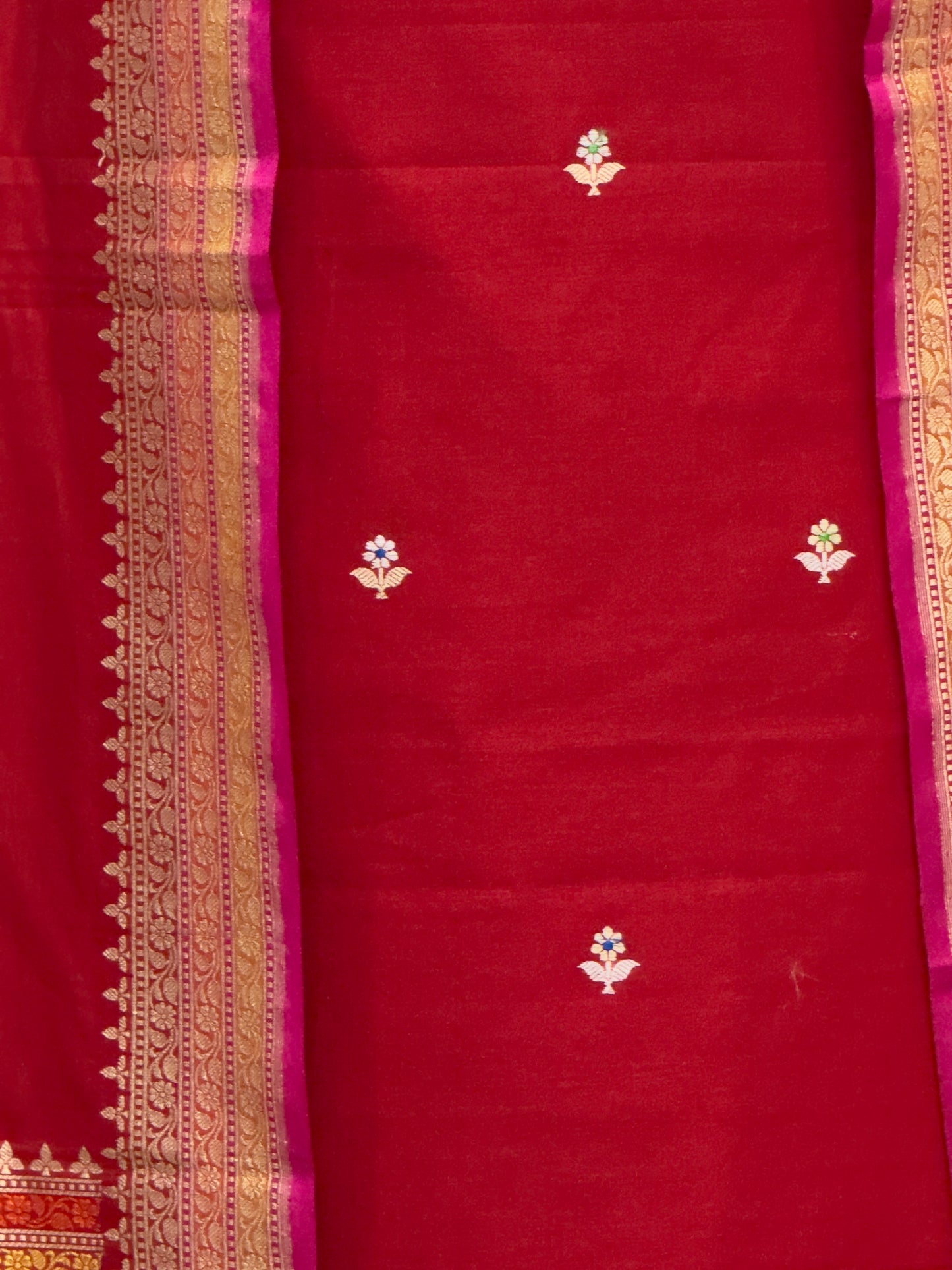 Red Pure Cotton Handloom Banarasi Suit