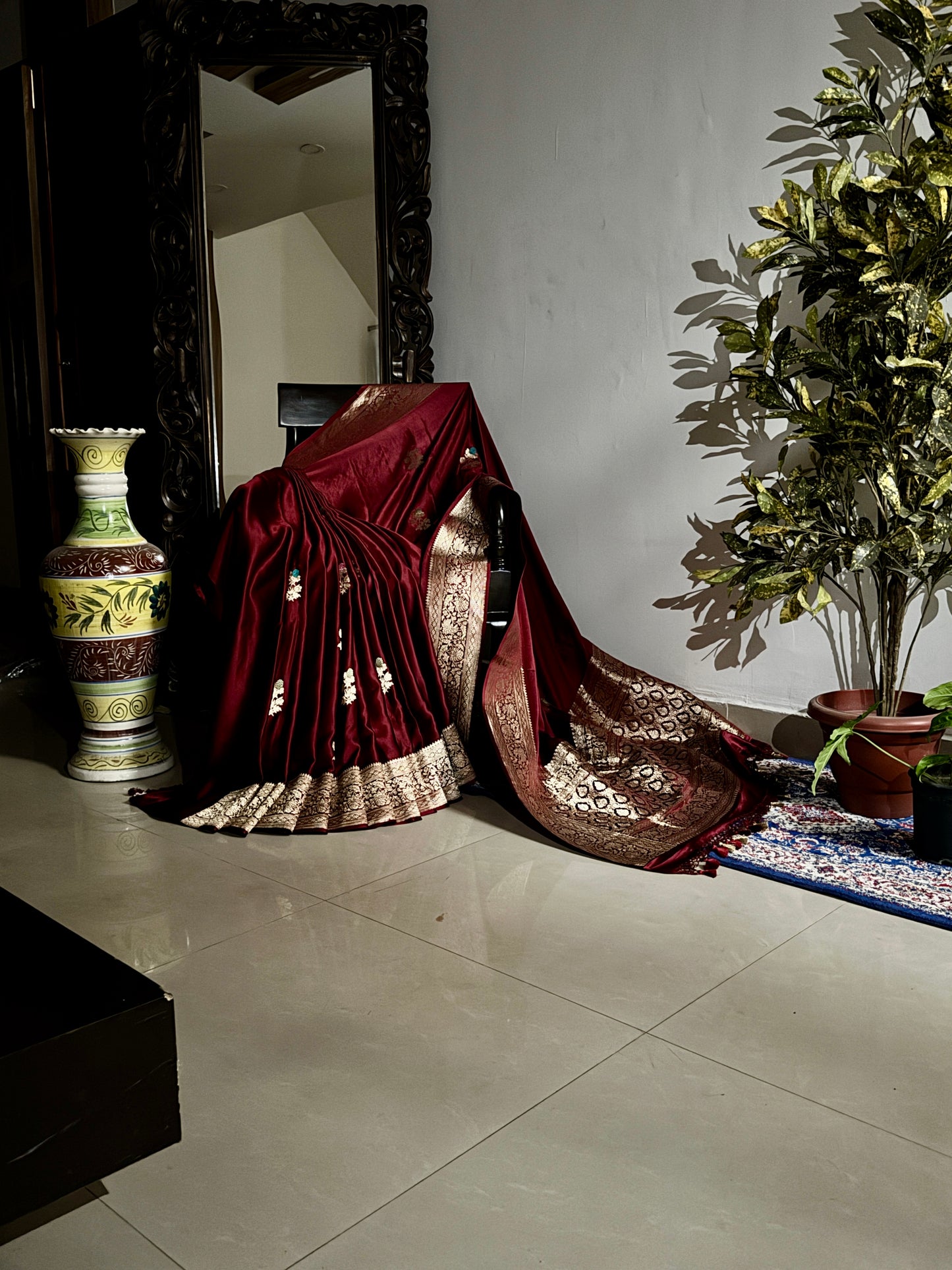 Maroon Pure Mashru Silk Handwoven Banarasi Saree