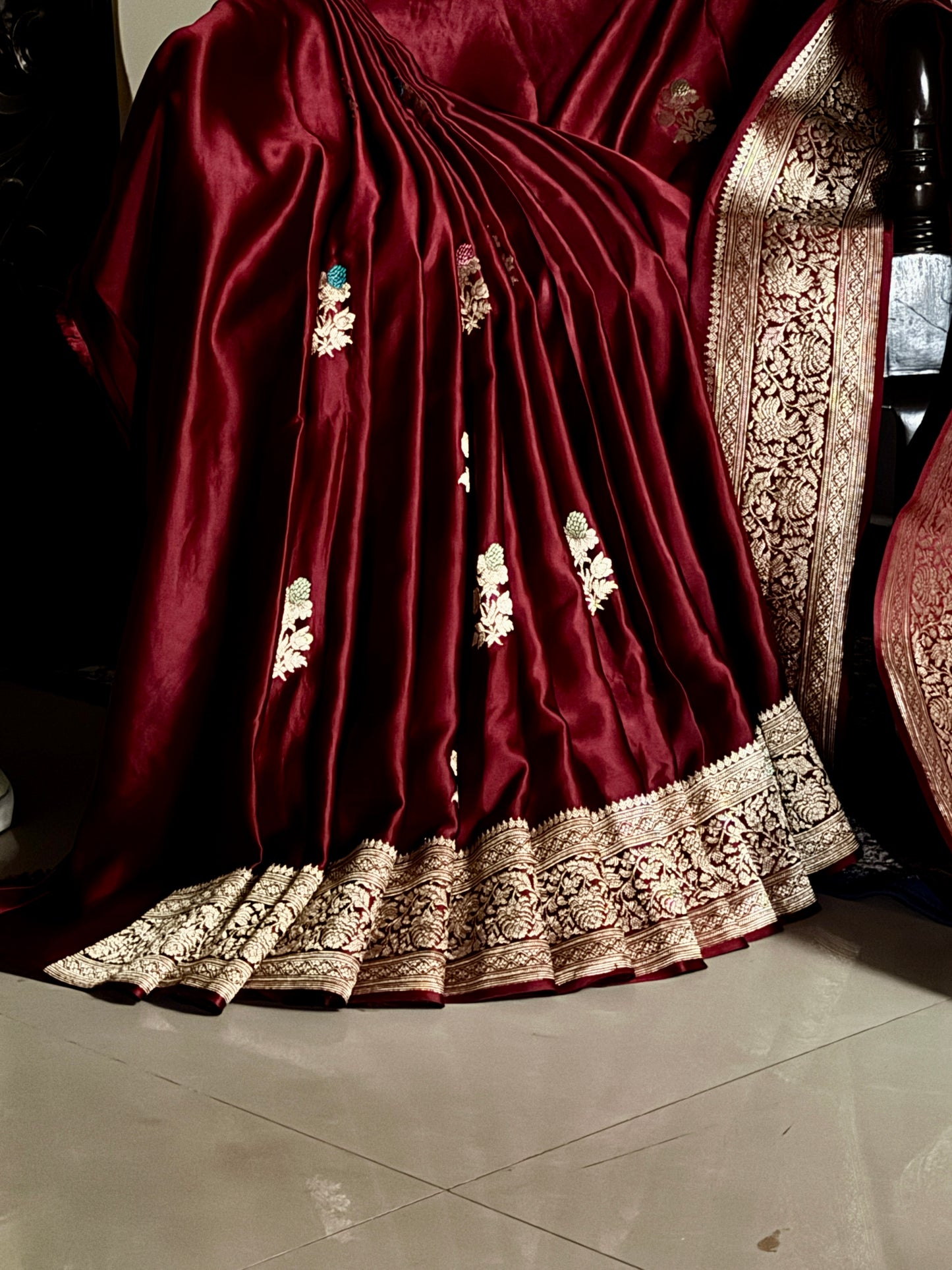 Maroon Pure Mashru Silk Handwoven Banarasi Saree