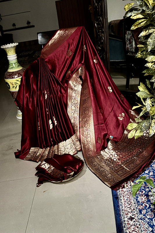 Maroon Pure Mashru Silk Handwoven Banarasi Saree