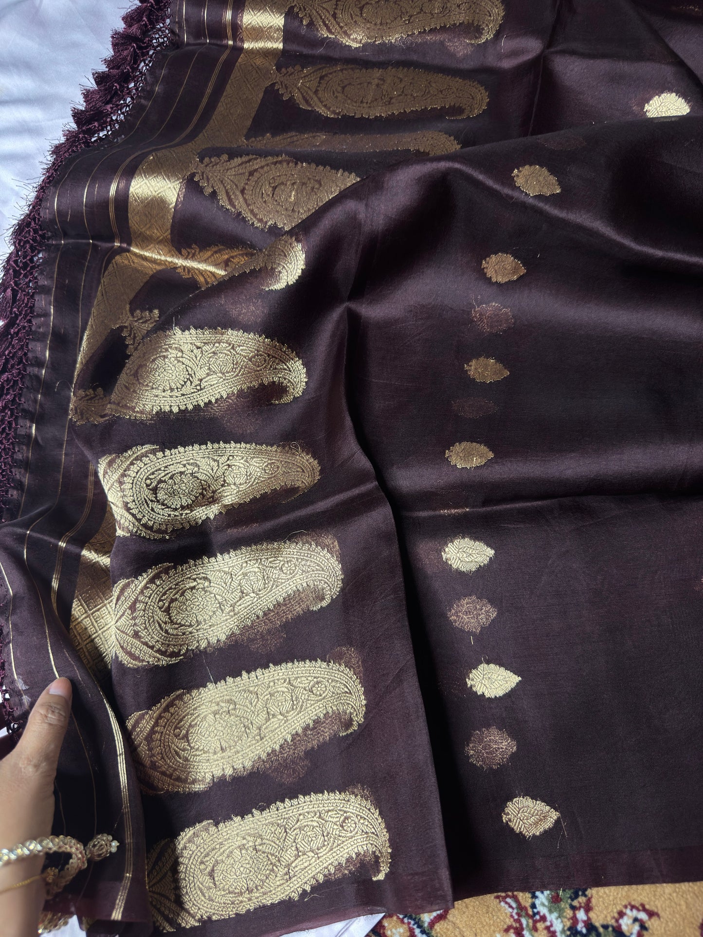 Brown Pure Katan Silk Handloom Suit Set