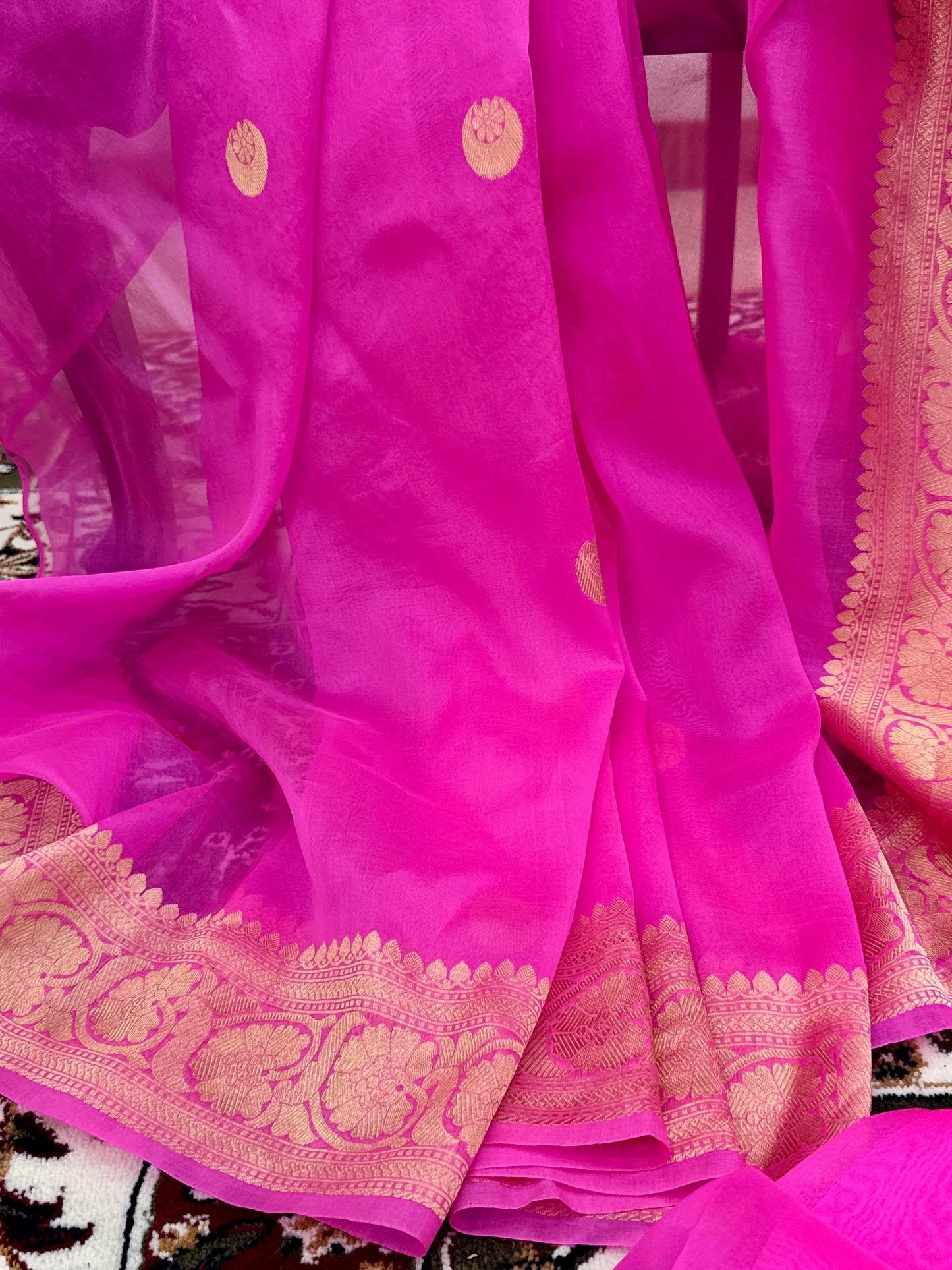 Candy Pink Pure Kora Silk Handloom Banarasi Saree