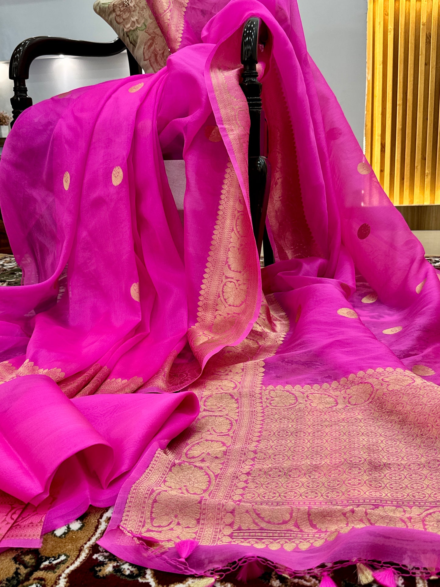 Candy Pink Pure Kora Silk Handloom Banarasi Saree