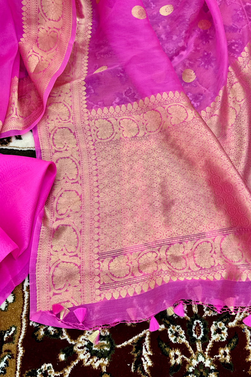 Candy Pink Pure Kora Silk Handloom Banarasi Saree