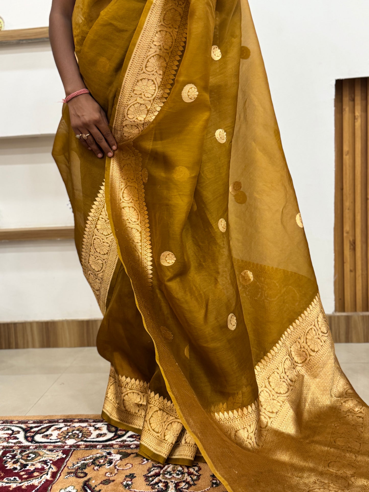 Brown Pure Kora Silk Handloom Banarasi Saree