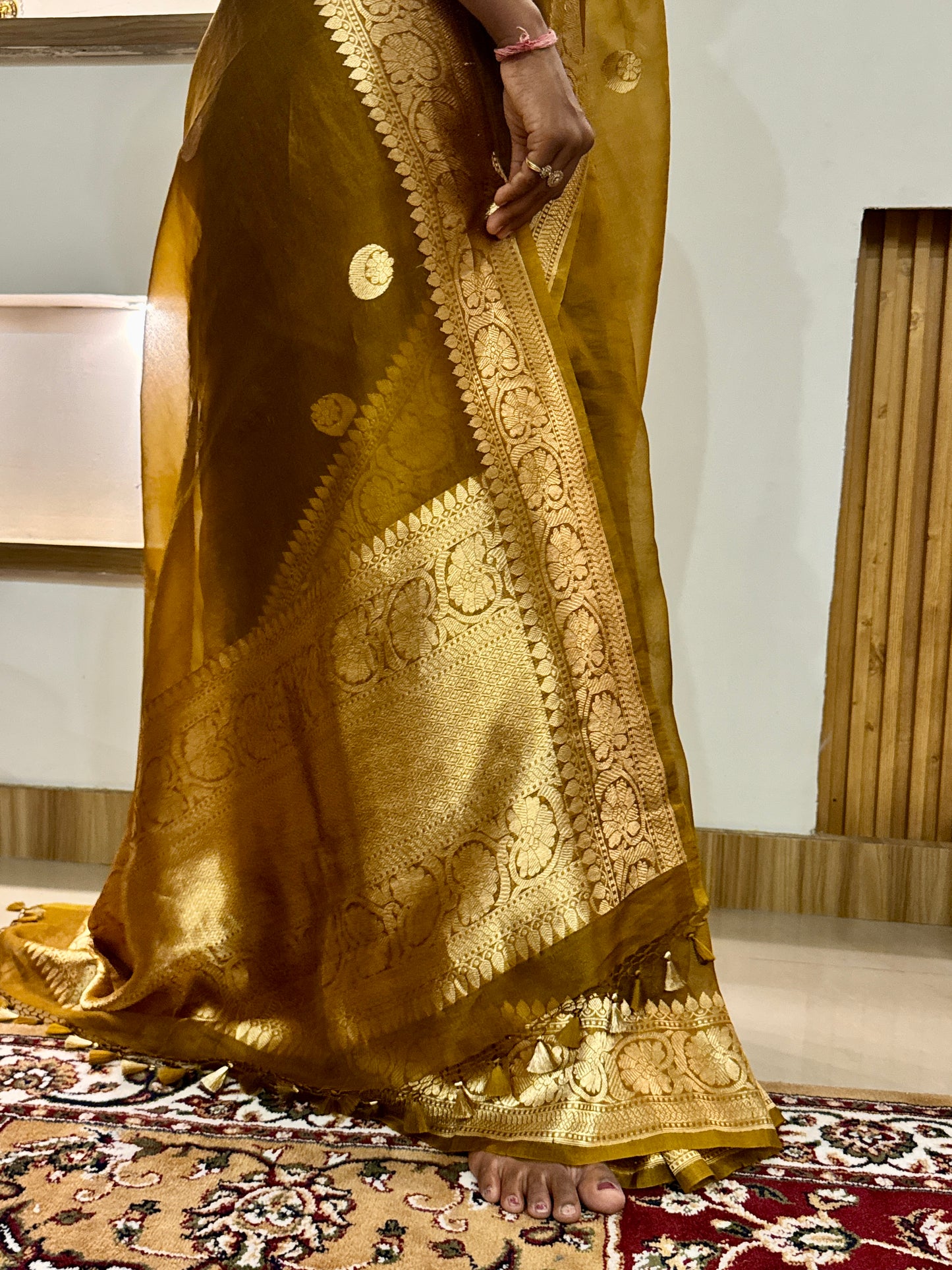 Brown Pure Kora Silk Handloom Banarasi Saree