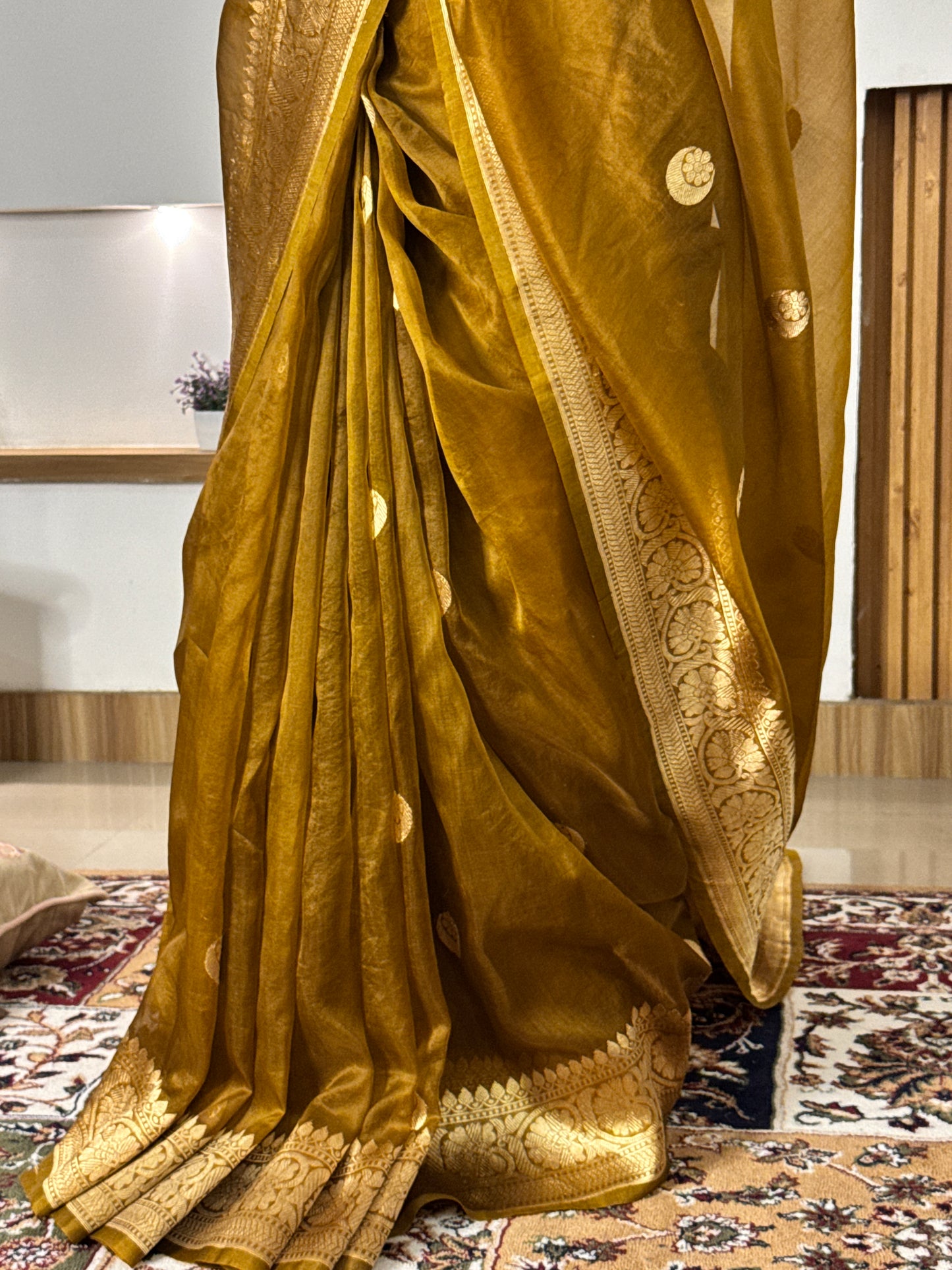 Brown Pure Kora Silk Handloom Banarasi Saree
