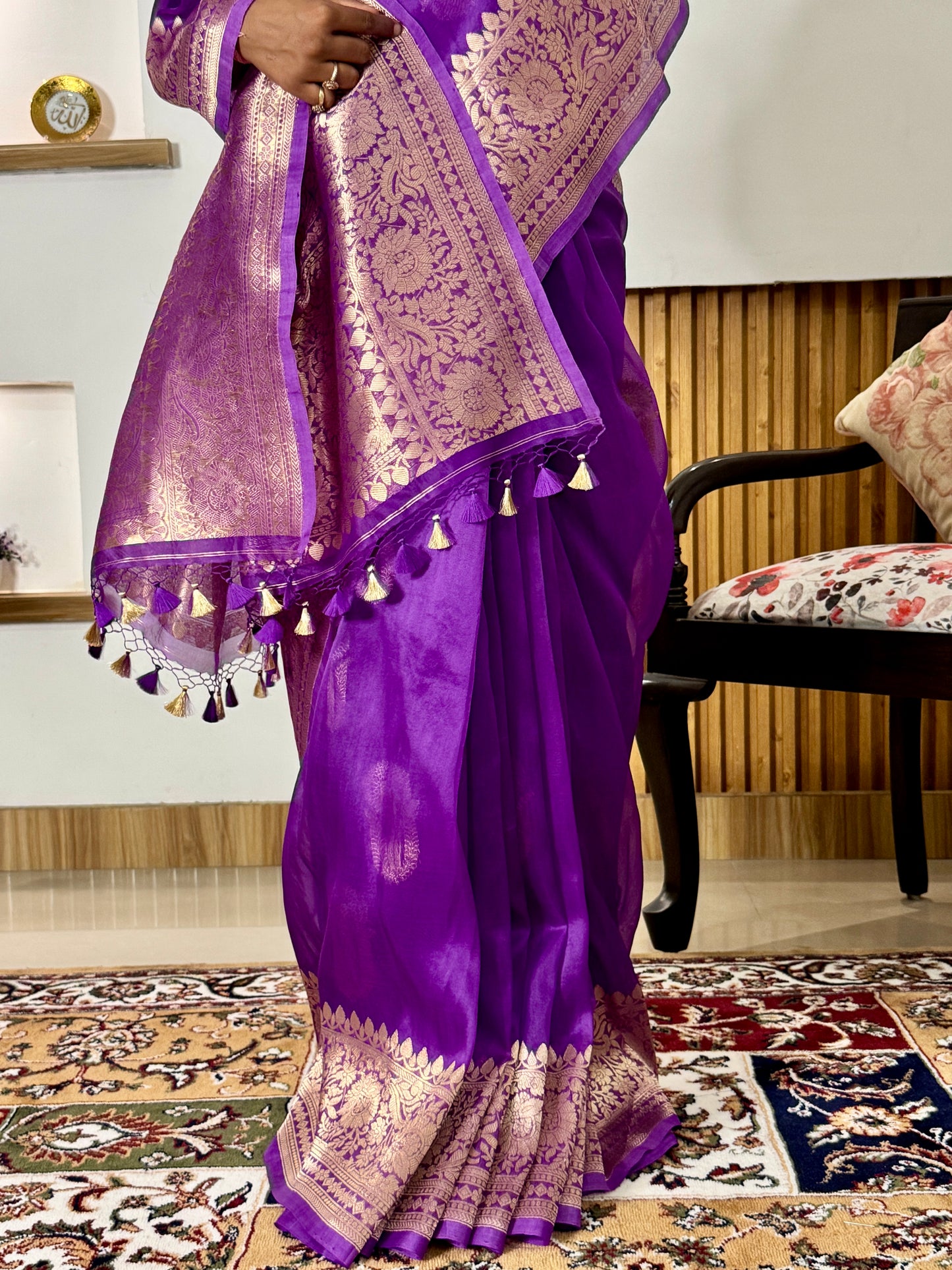 Purpe Pure Kora Silk Handloom Banarasi Saree