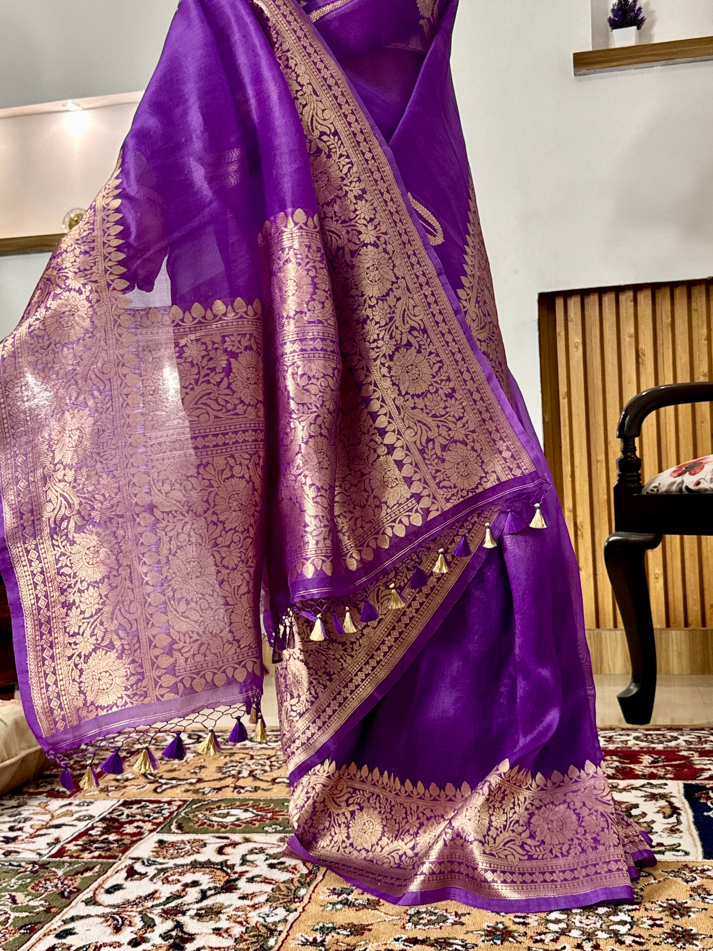 Purpe Pure Kora Silk Handloom Banarasi Saree
