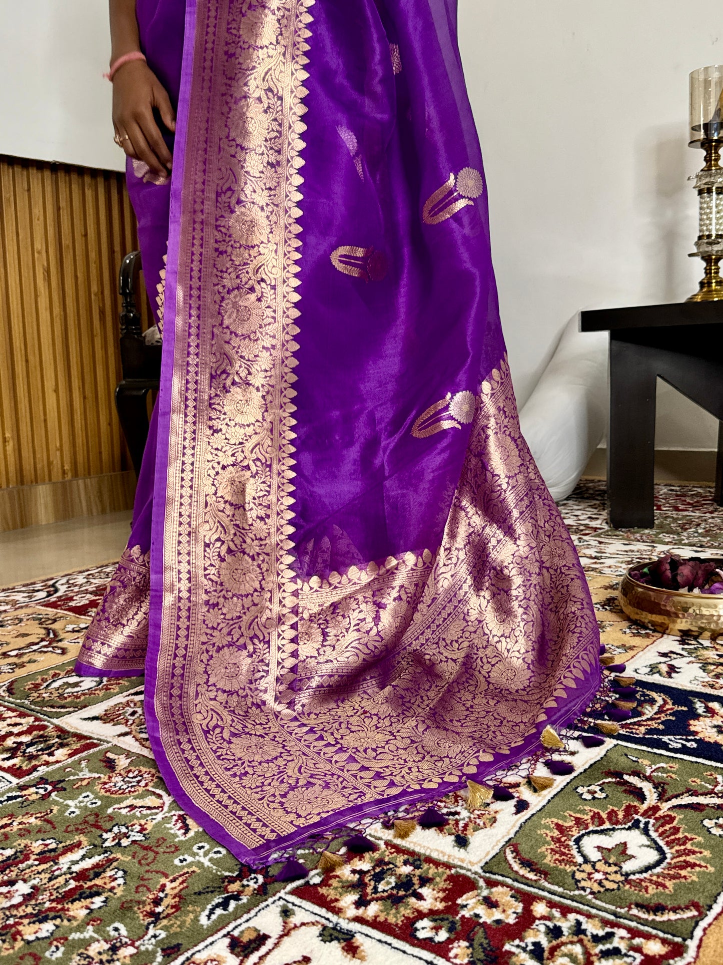 Purpe Pure Kora Silk Handloom Banarasi Saree
