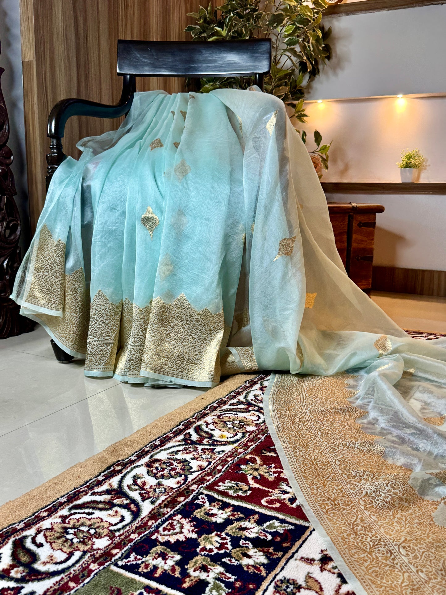 Sea Green Pure Kora Silk Handloom Banarasi Saree