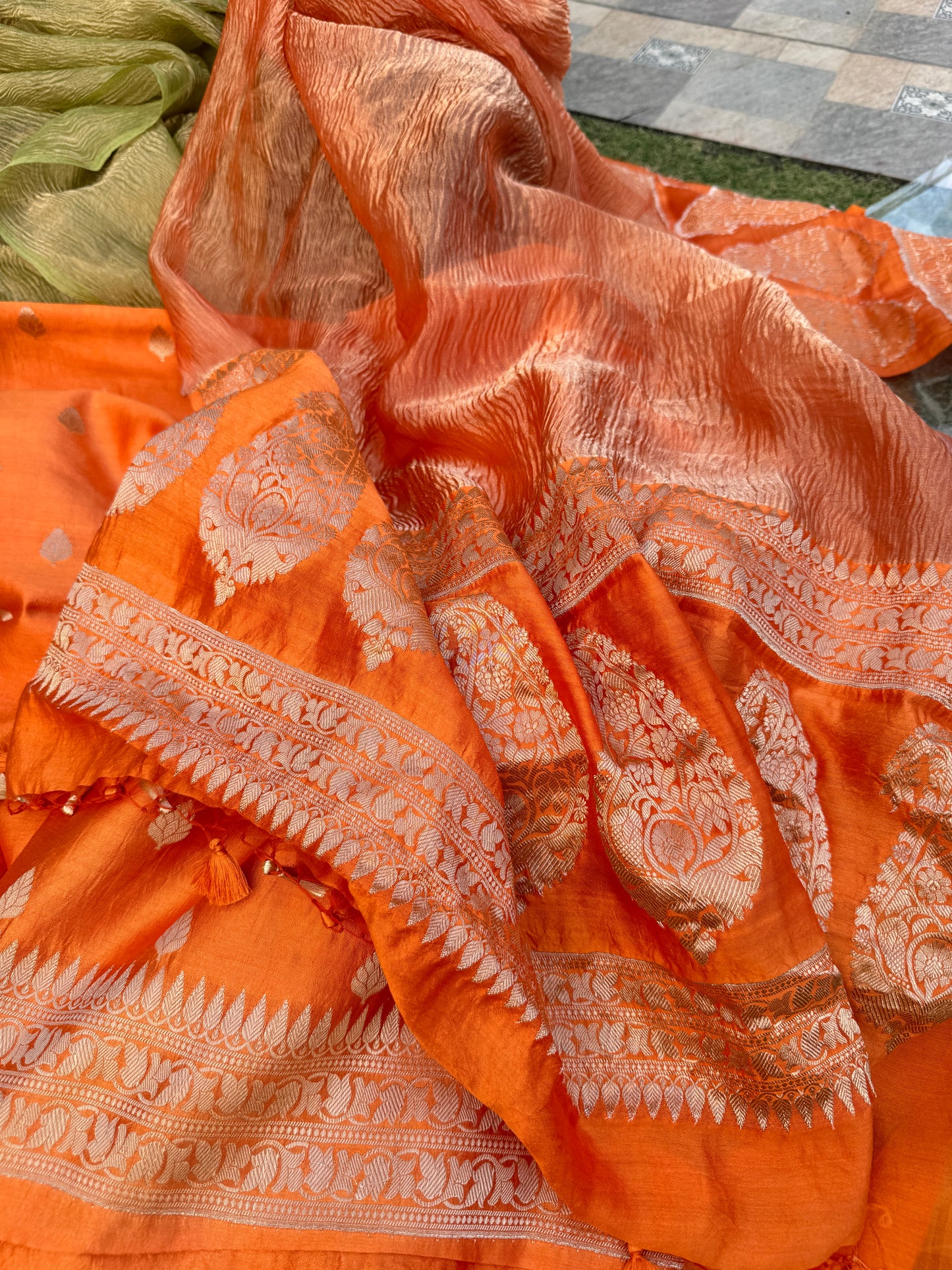 Orange Chinya Silk Suit Set
