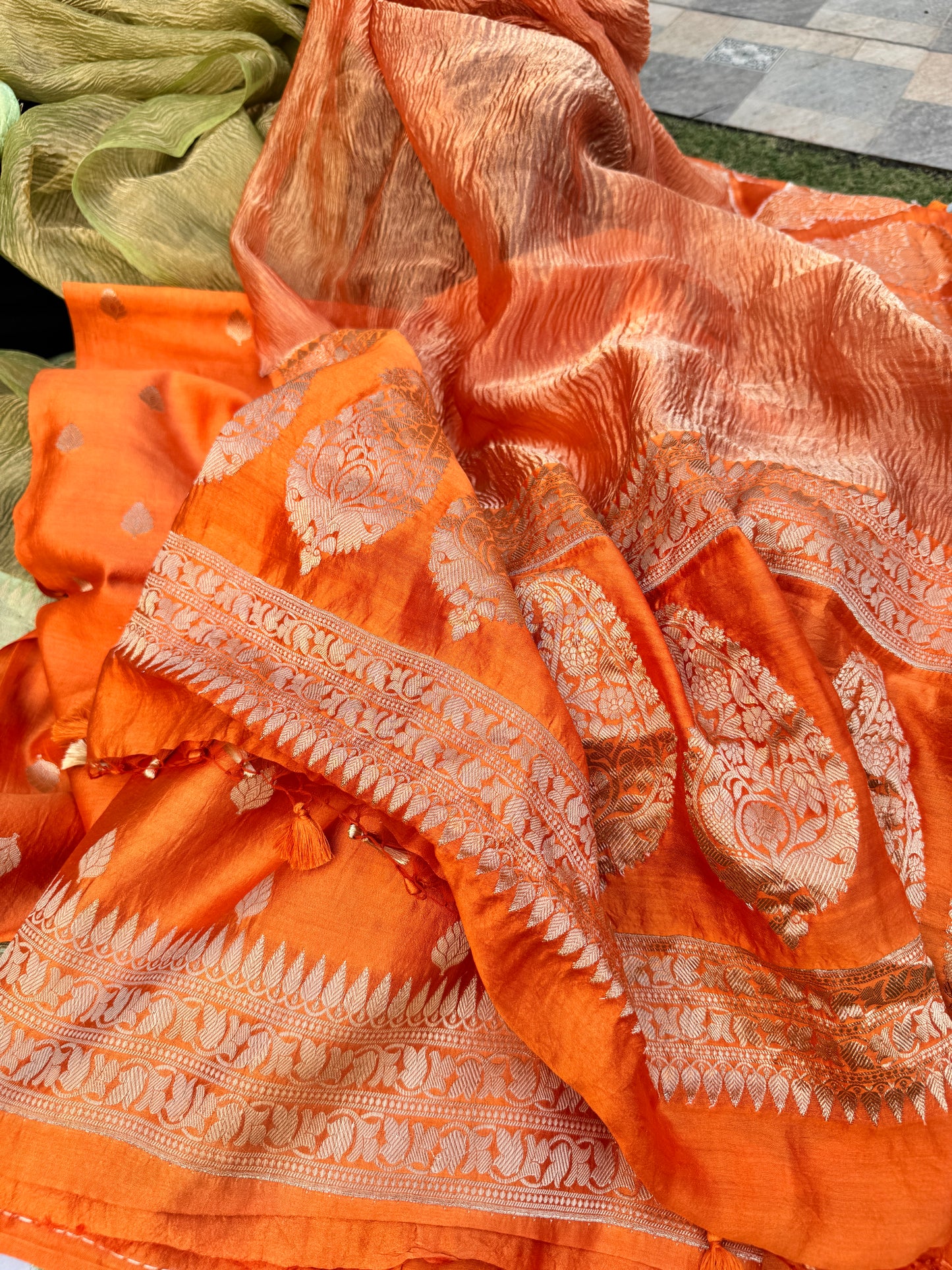 Orange Chinya Silk Suit Set
