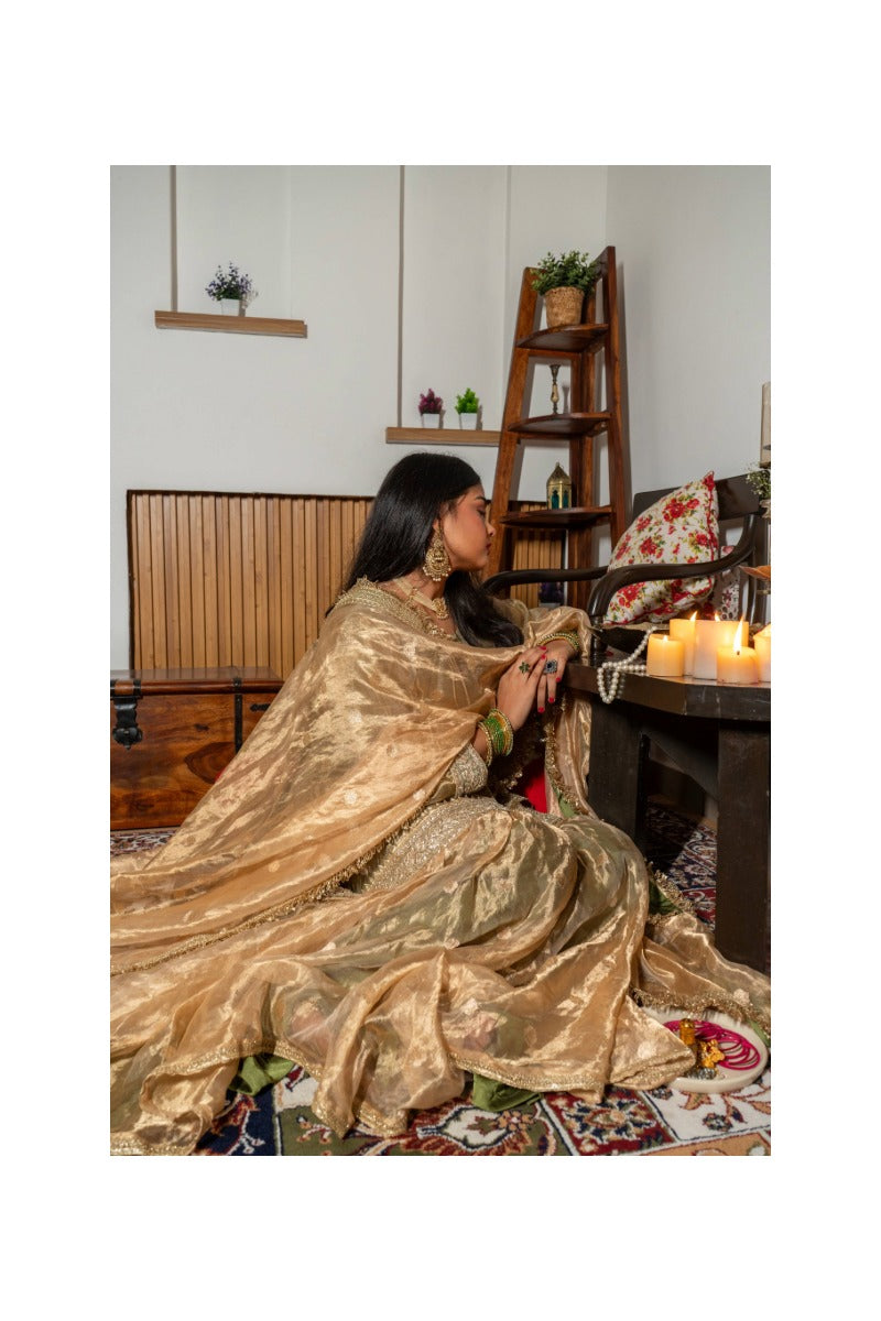 Offwhite Golden Pure Tissue Silk Handloom Garara Set